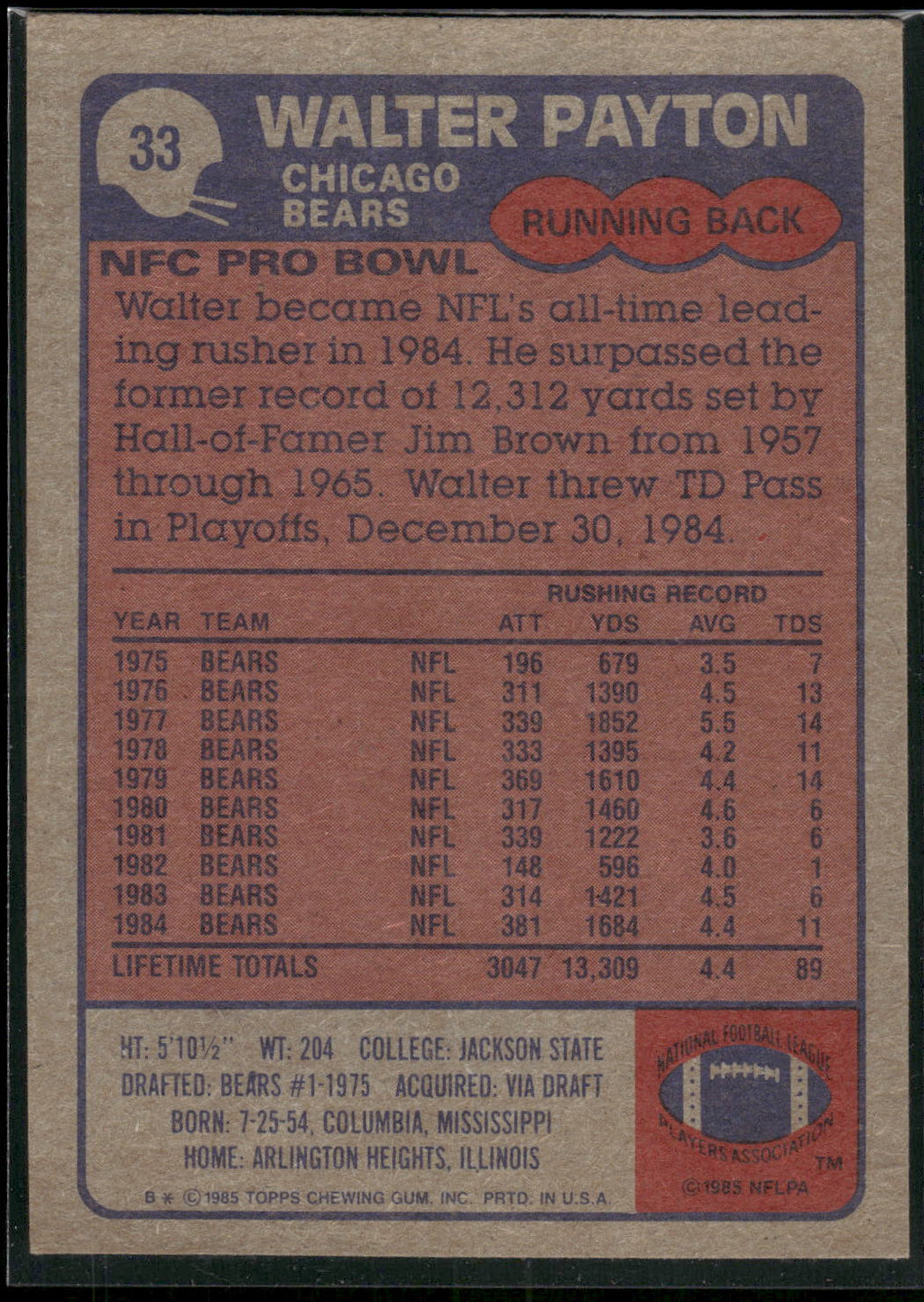 1985 Topps #33 Walter Payton