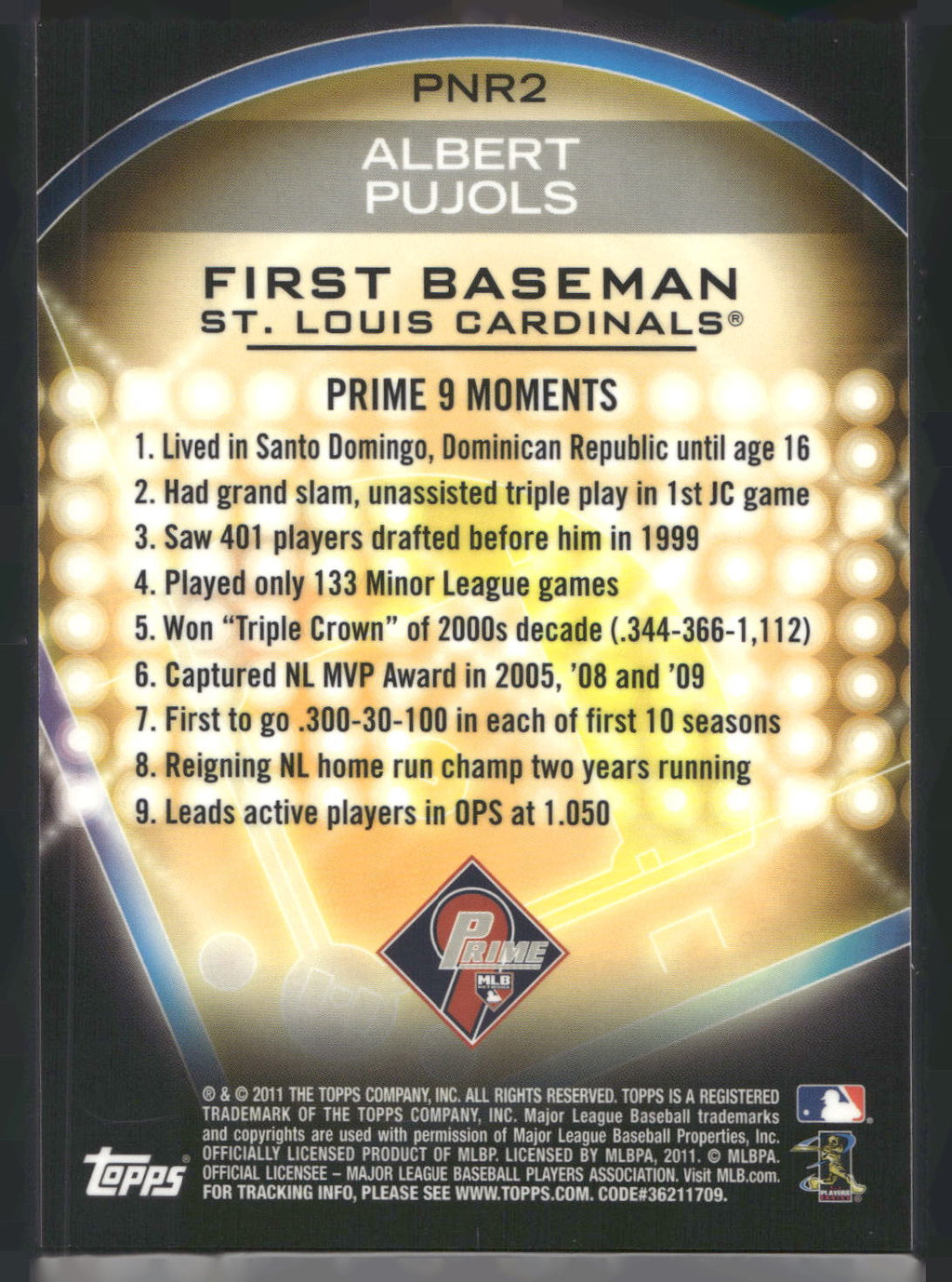 2011 Topps #PNR2 Albert Pujols Prime 9 Player of the Week Refractors