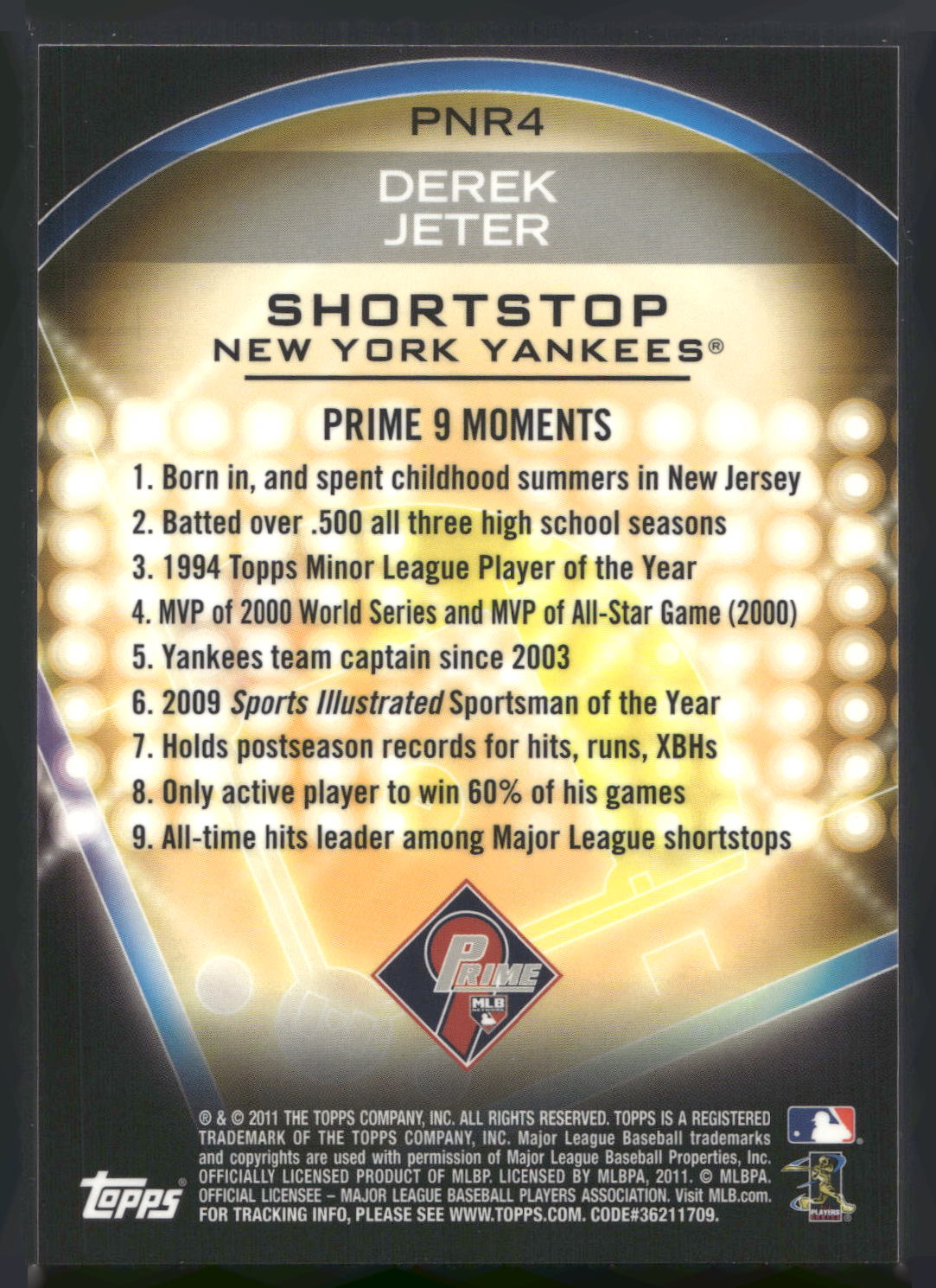2011 Topps #PNR4 Derek Jeter Prime 9 Player of the Week Refractors