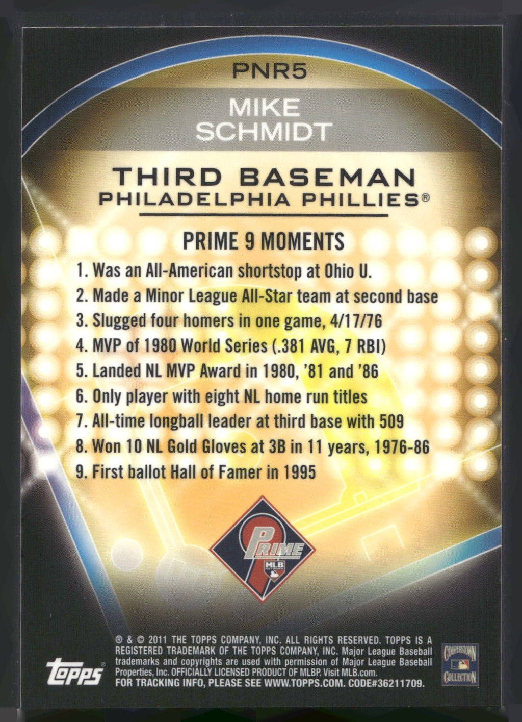 2011 Topps #PNR5 Mike Schmidt Prime 9 Player of the Week Refractors