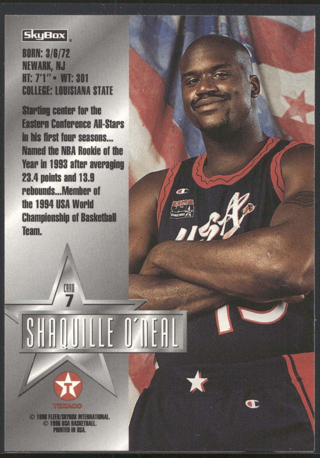 1996 SkyBox Texaco USA #7 Shaquille O'Neal