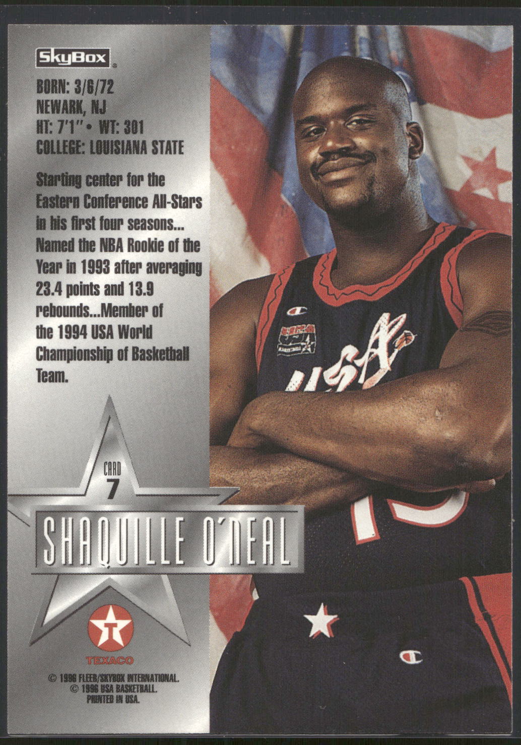 1996 SkyBox Texaco USA #7 Shaquille O'Neal