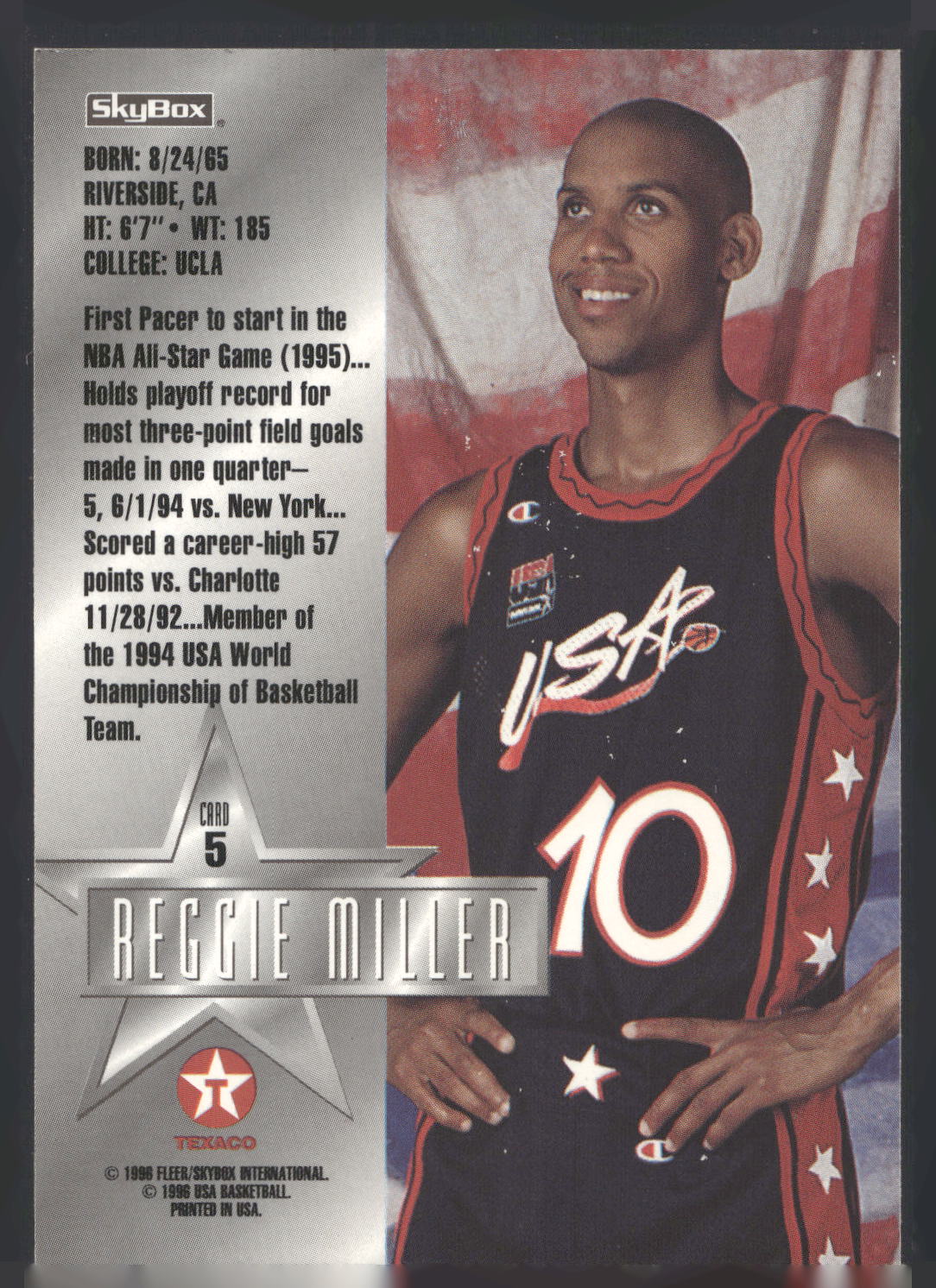 1996 SkyBox Texaco USA #5 Reggie Miller