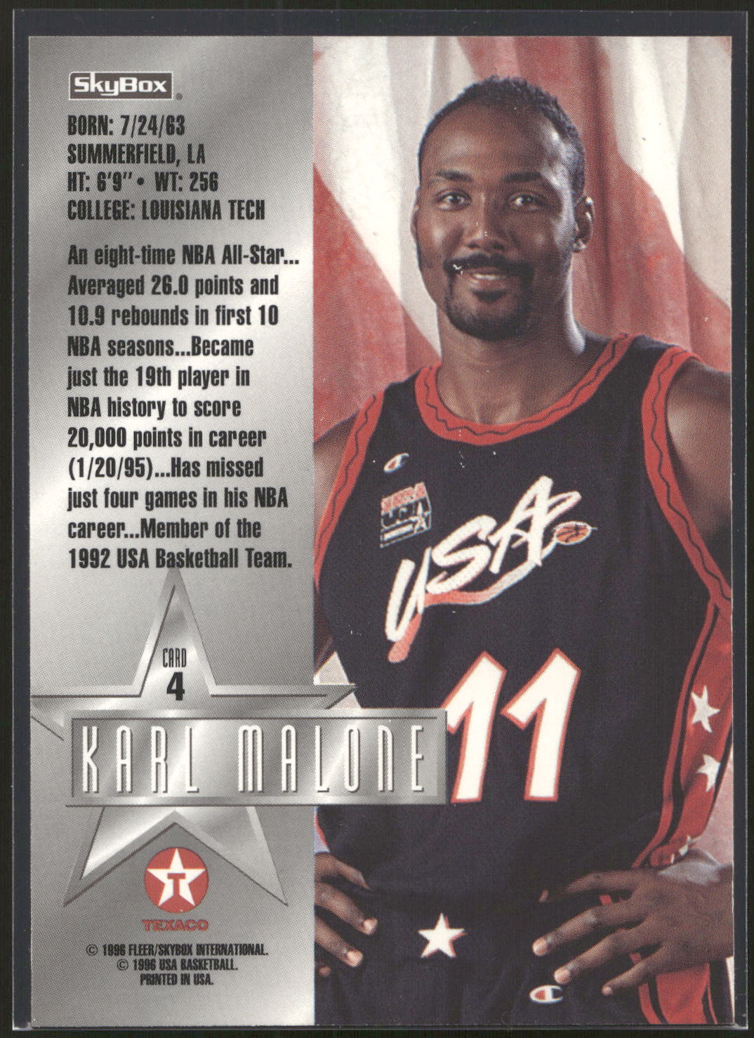 1996 SkyBox Texaco USA #4 Karl Malone