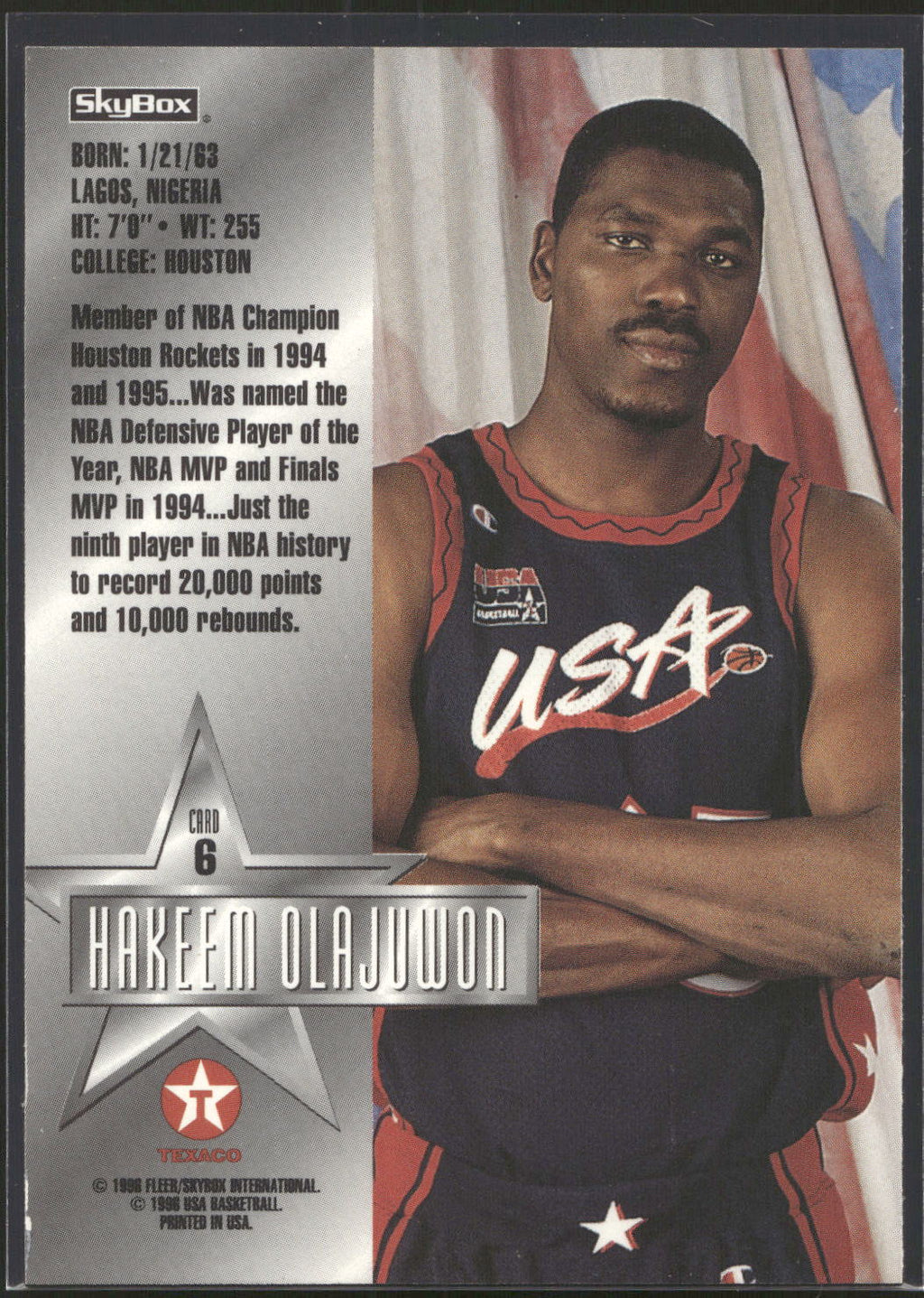 1996 SkyBox Texaco USA #6 Hakeem Olajuwon