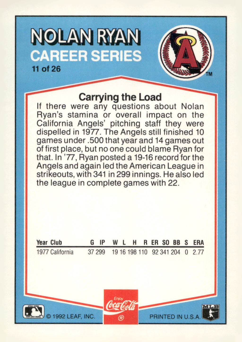 1992 Donruss Coca-Cola Nolan Ryan #11 Nolan Ryan
