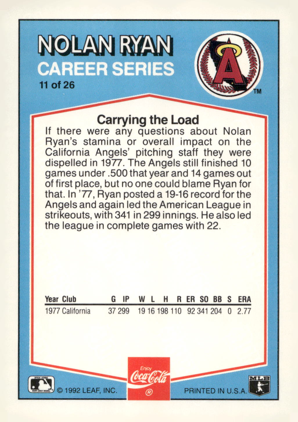 1992 Donruss Coca-Cola Nolan Ryan #11 Nolan Ryan