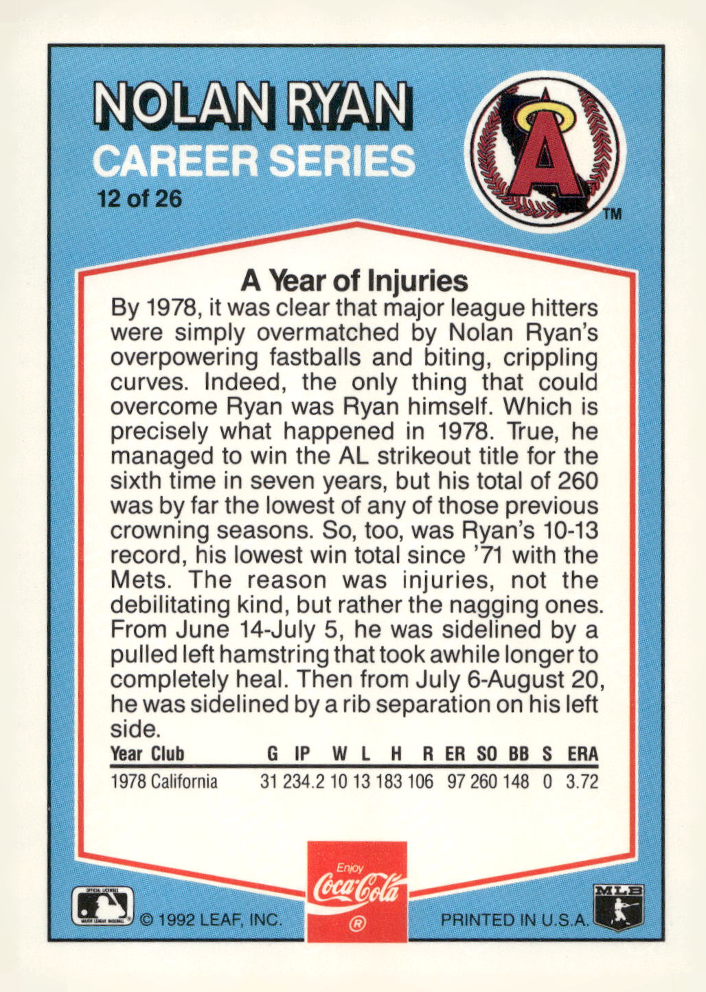 1992 Donruss Coca-Cola Nolan Ryan #12 Nolan Ryan