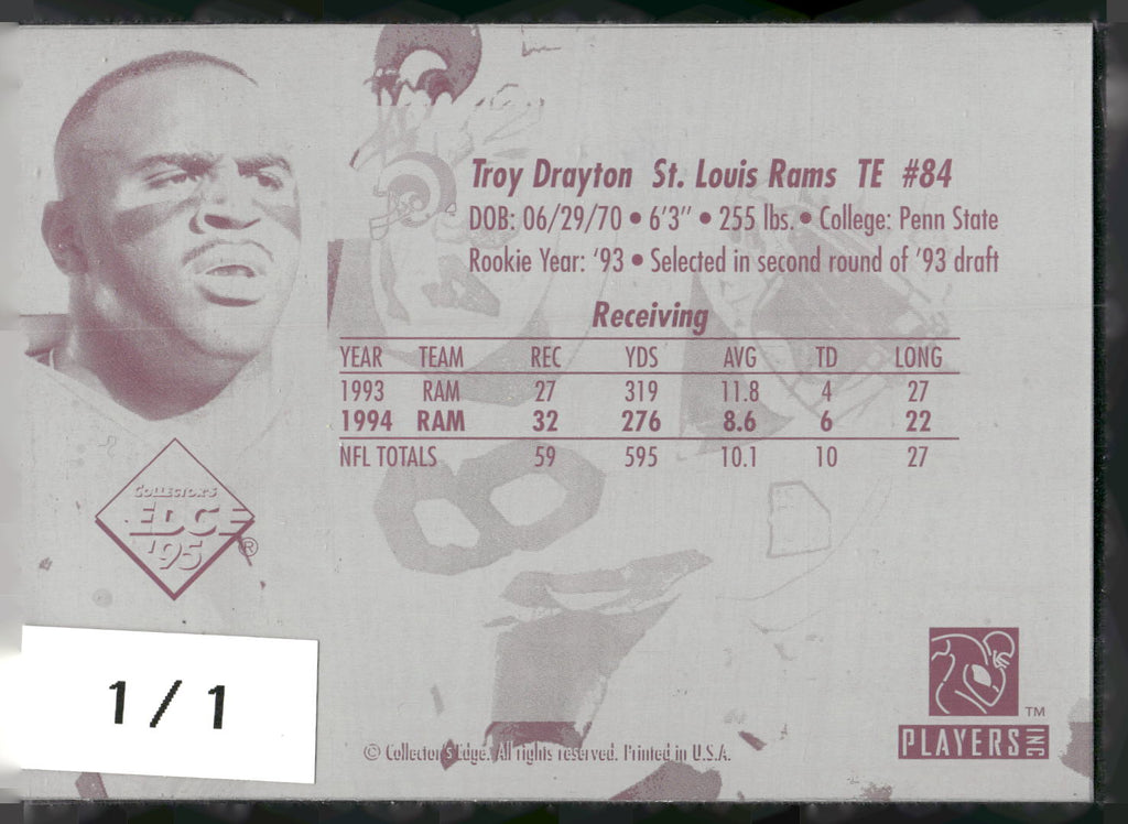 1995 Collector's Edge Blank Back Proof #108 Troy Drayton