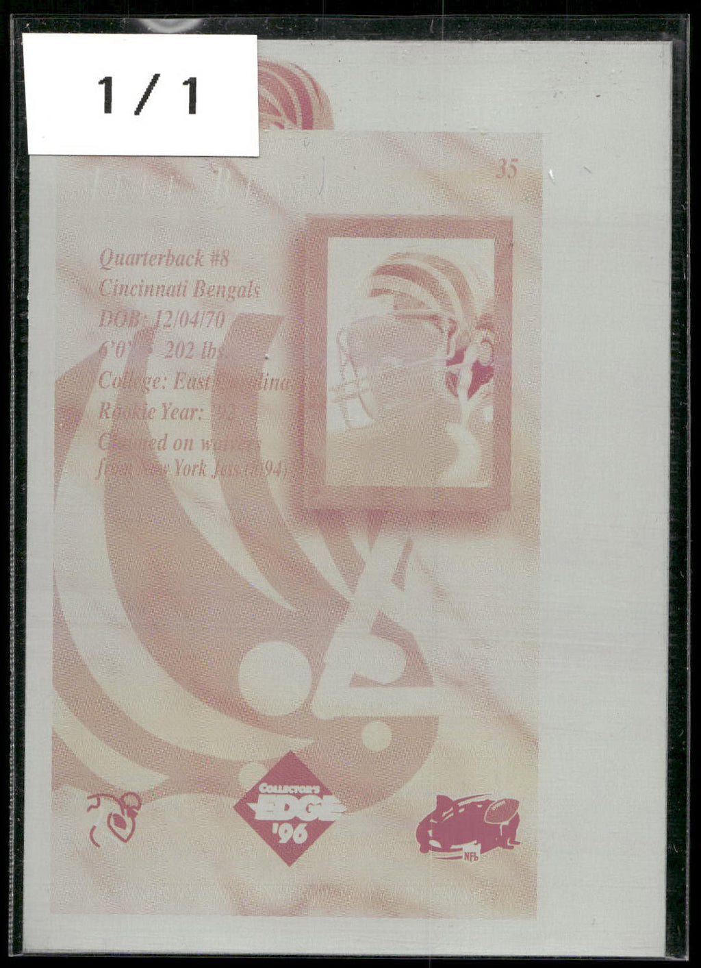 1995 Collector's Edge Blank Front Proof #37 Jeff Blake