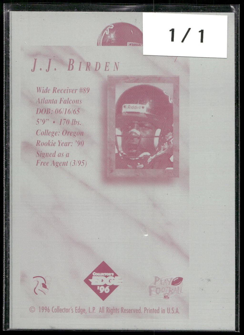 1996 Collector's Edge President's Reserve Blank Back Proof #7 J.J. Birden