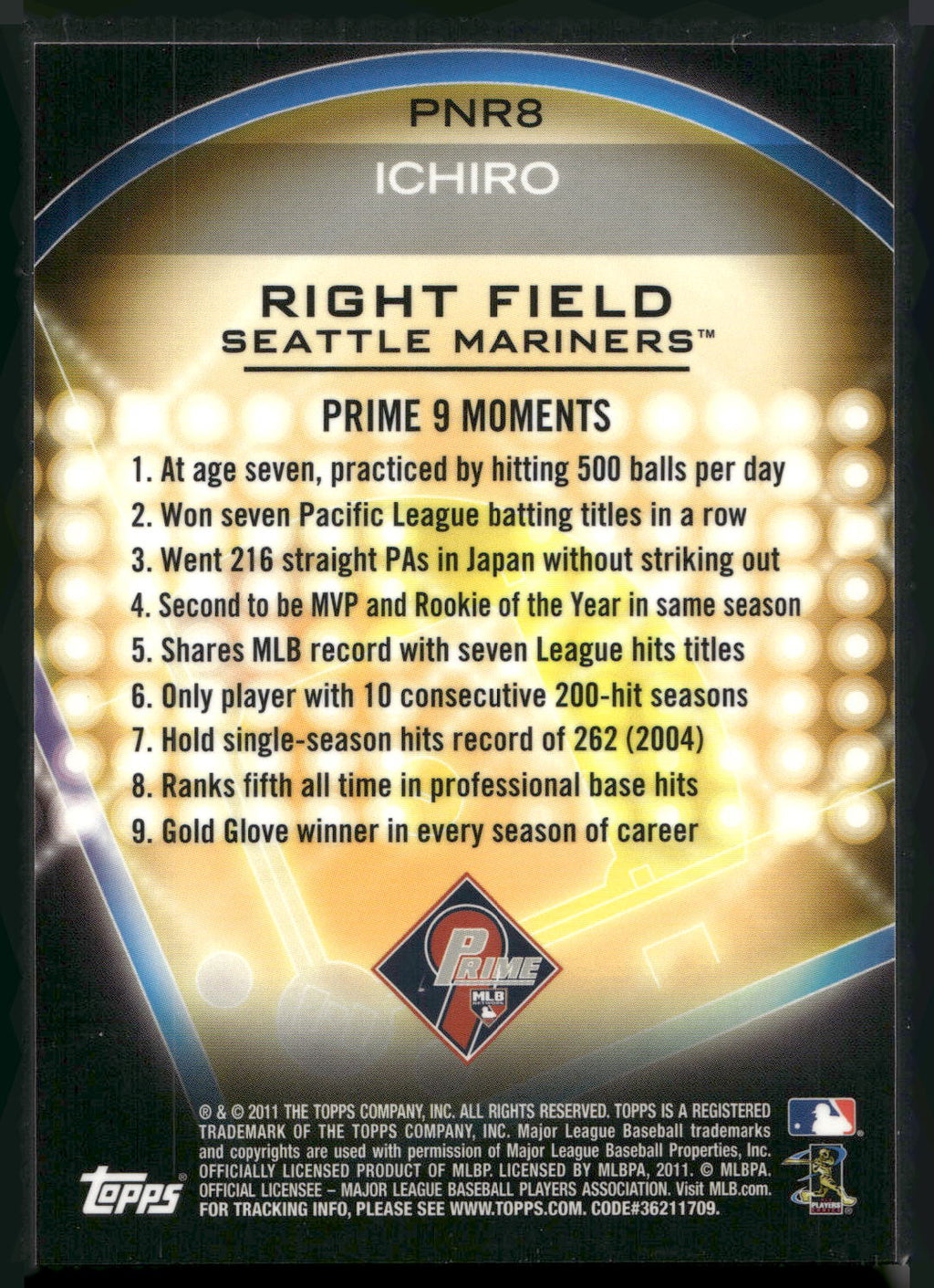 2011 Topps #PNR8 Ichiro Suzuki Prime 9 Player of the Week Refractors