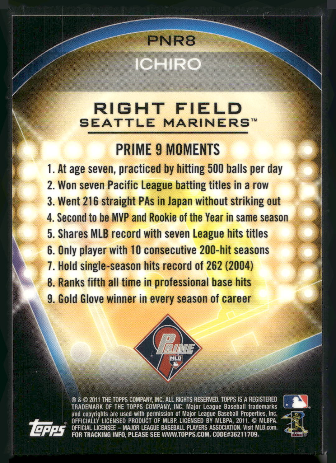 2011 Topps #PNR8 Ichiro Suzuki Prime 9 Player of the Week Refractors