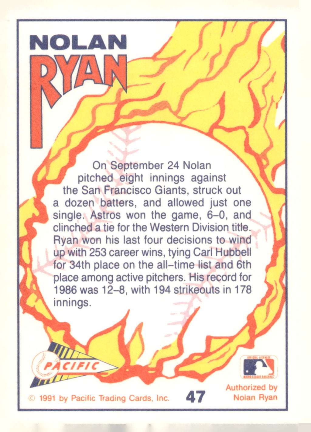 1991 Pacific Nolan Ryan Texas Express I #47 Nolan Ryan