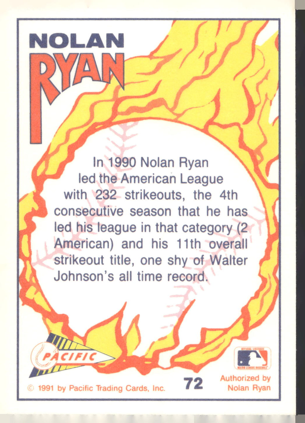 1991 Pacific Nolan Ryan Texas Express I #72 Nolan Ryan