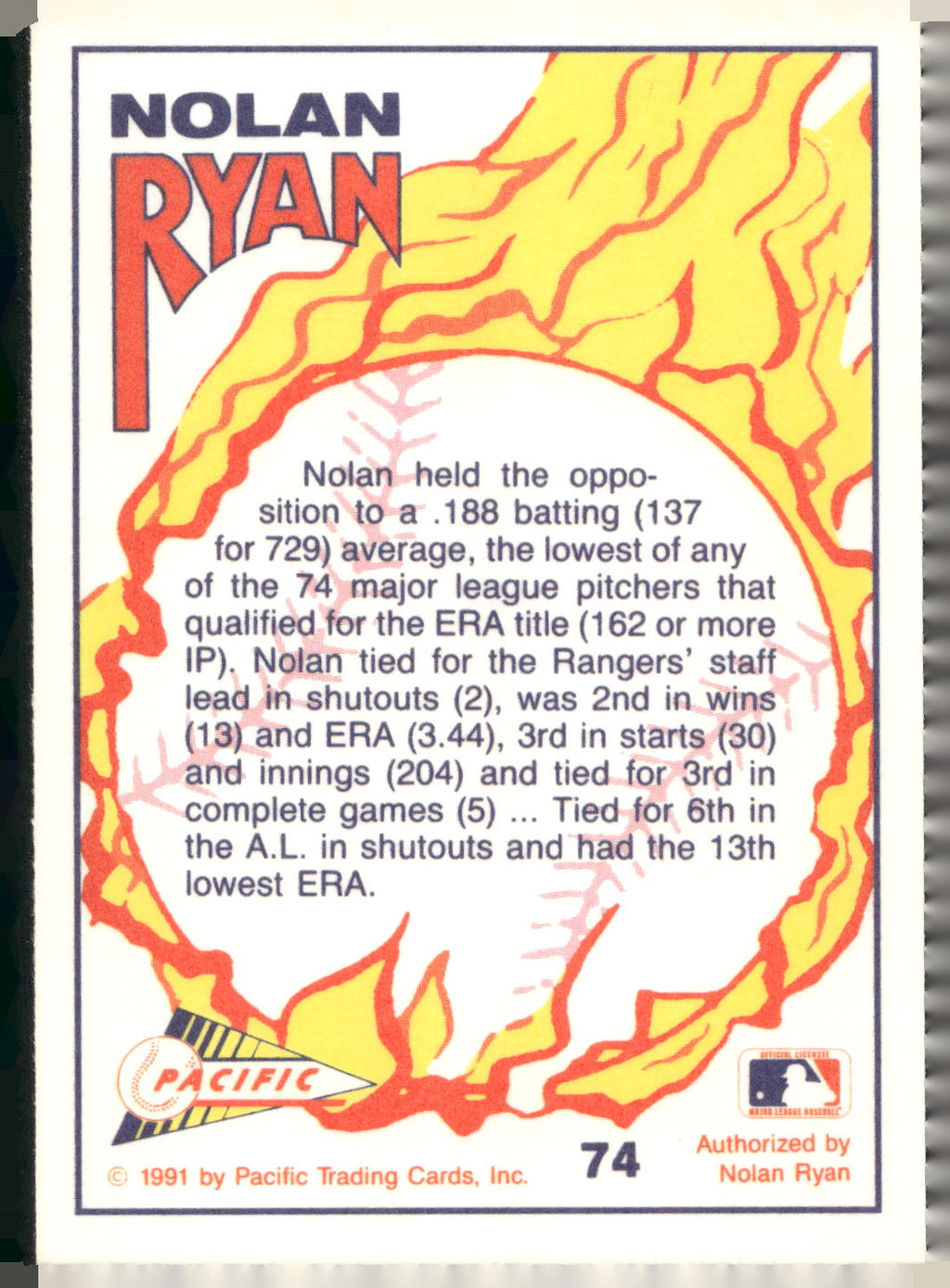 1991 Pacific Nolan Ryan Texas Express I #74 Nolan Ryan