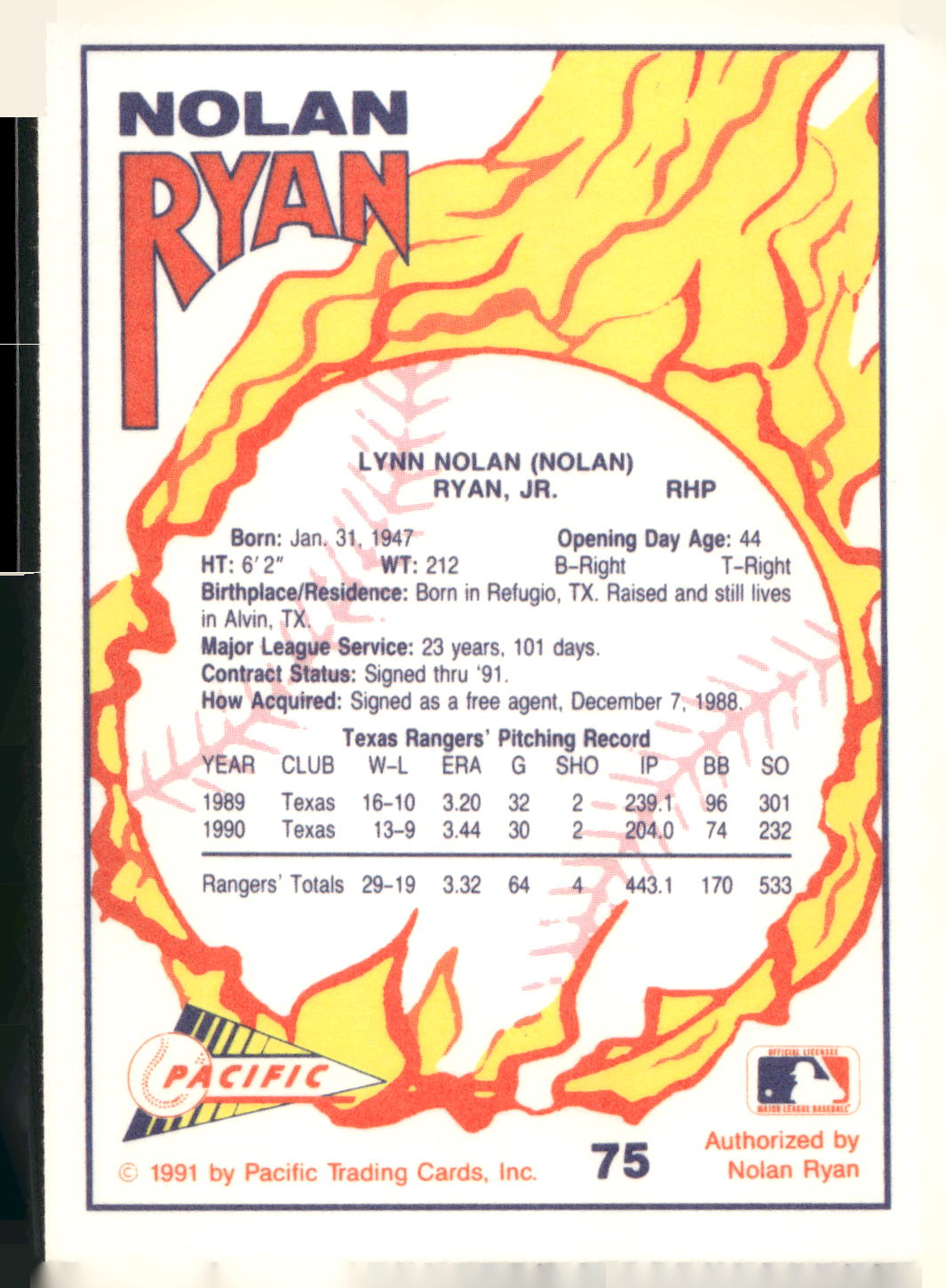 1991 Pacific Nolan Ryan Texas Express I #75 Nolan Ryan