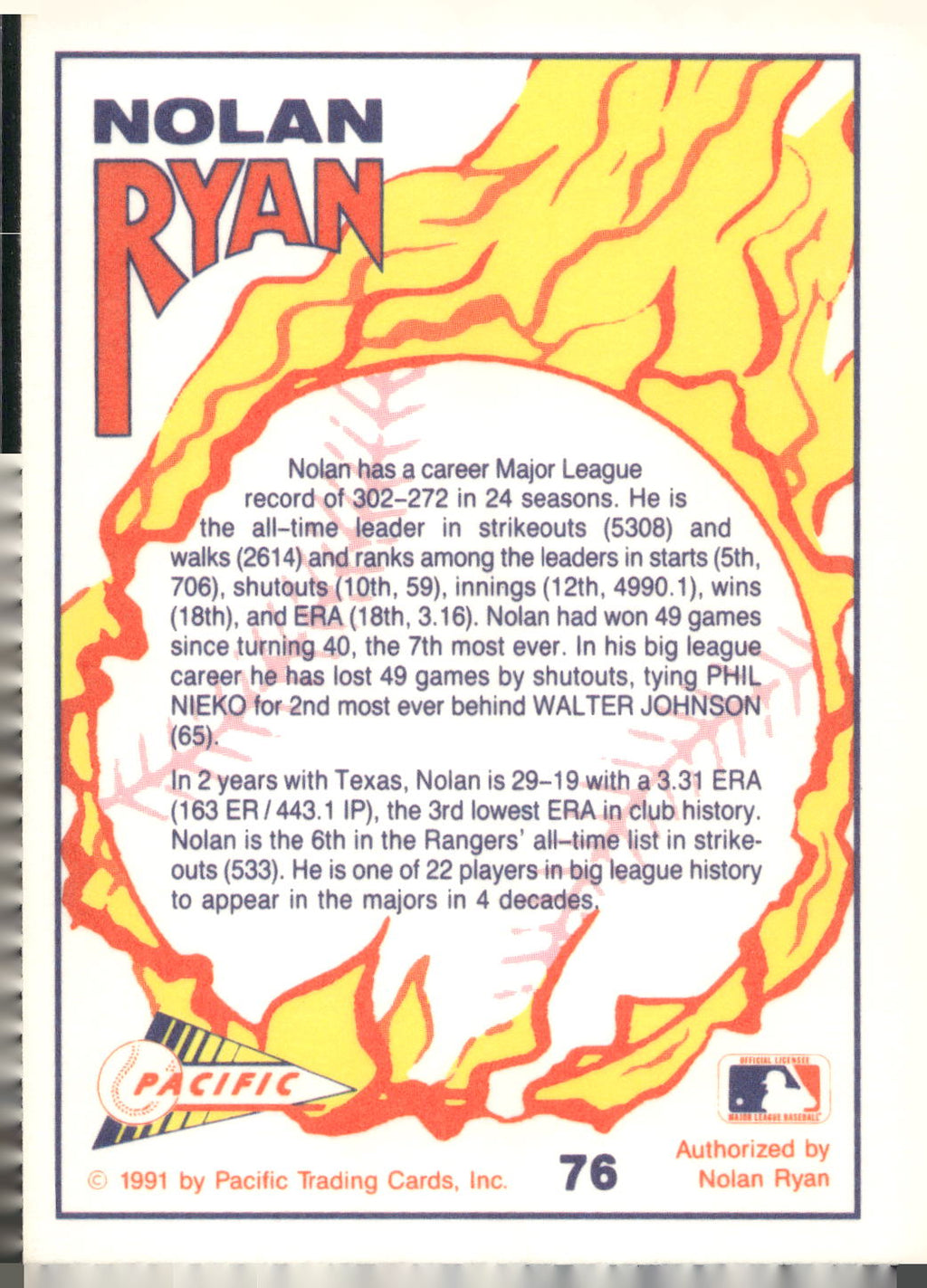 1991 Pacific Nolan Ryan Texas Express I #76 Nolan Ryan