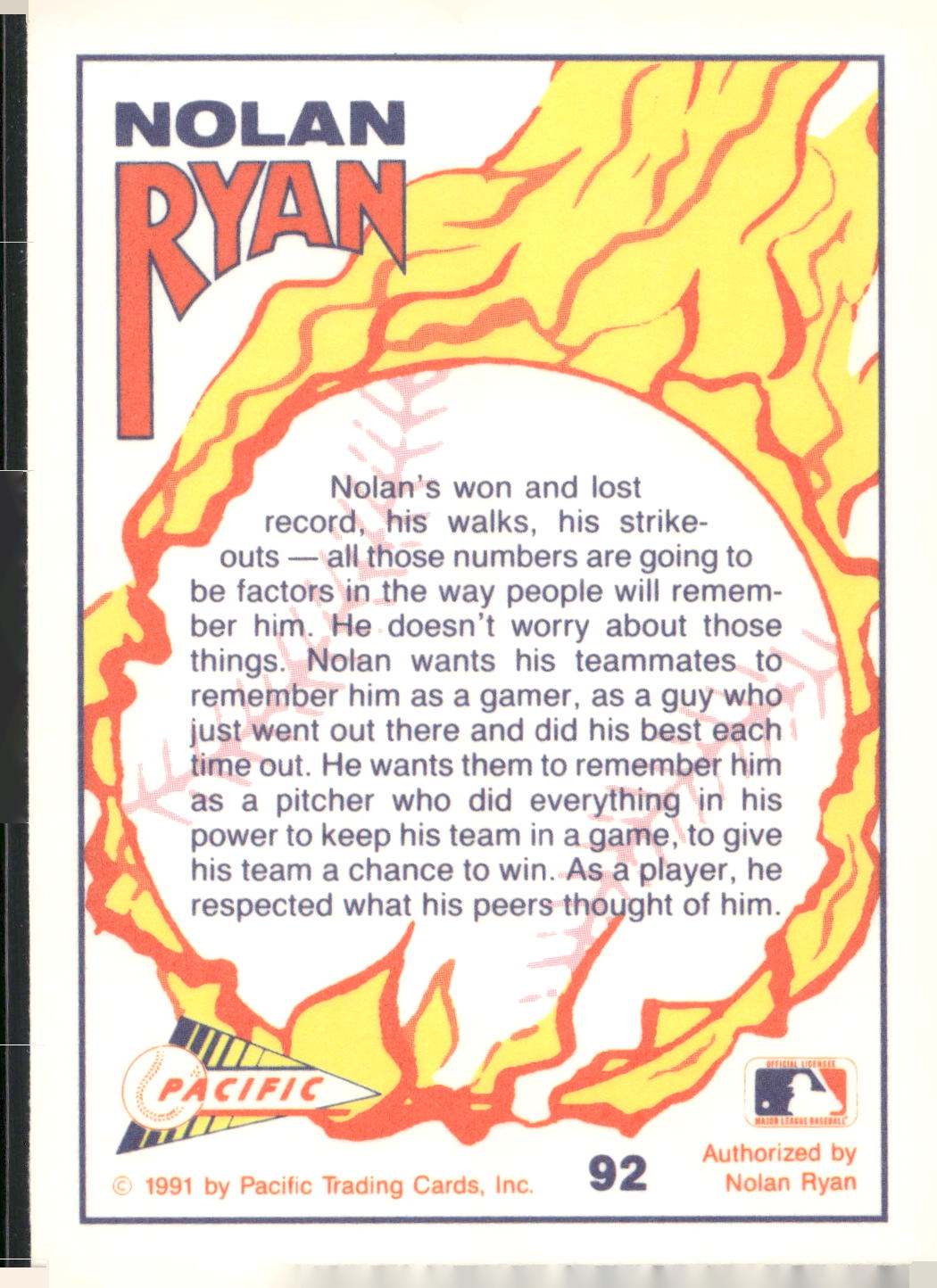 1991 Pacific Nolan Ryan Texas Express I #92 Nolan Ryan
