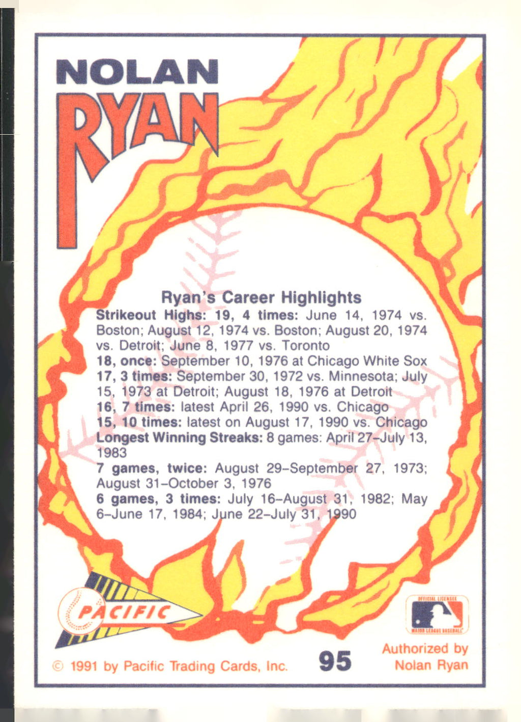 1991 Pacific Nolan Ryan Texas Express I #95 Nolan Ryan