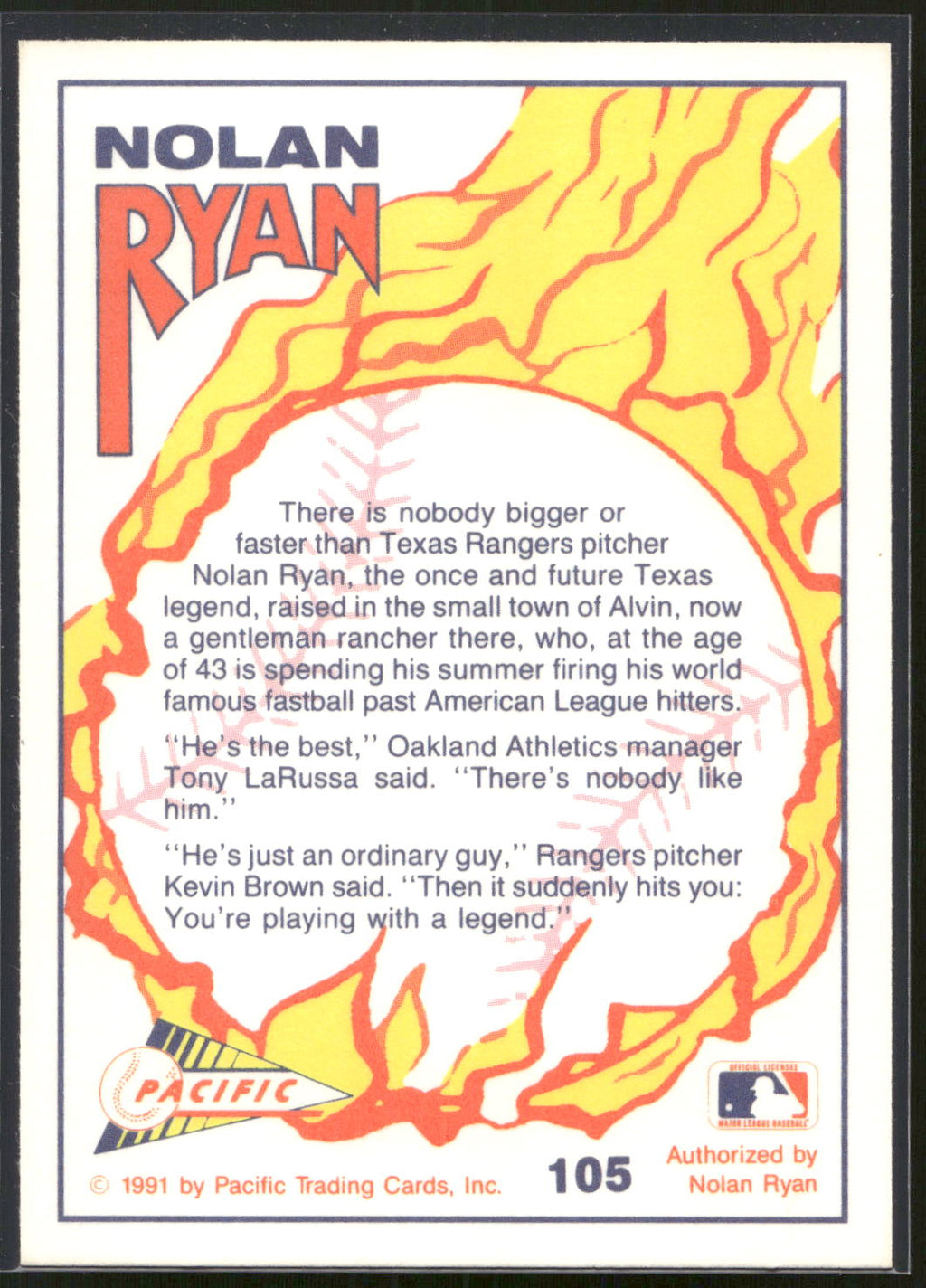 1991 Pacific Nolan Ryan Texas Express I #105 Nolan Ryan