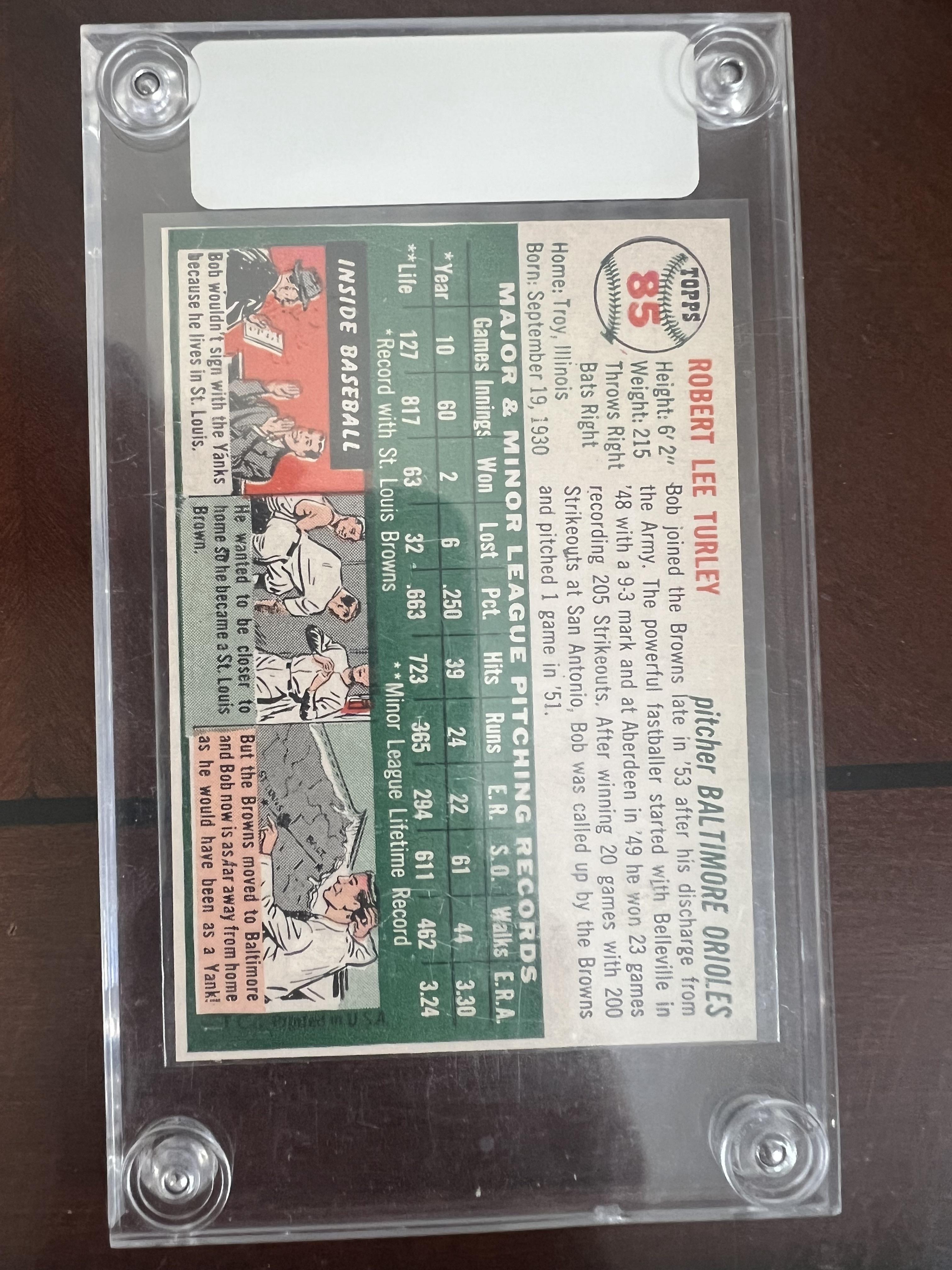1954 Topps #85 Bob Turley Graded CSG 6 EX-MT