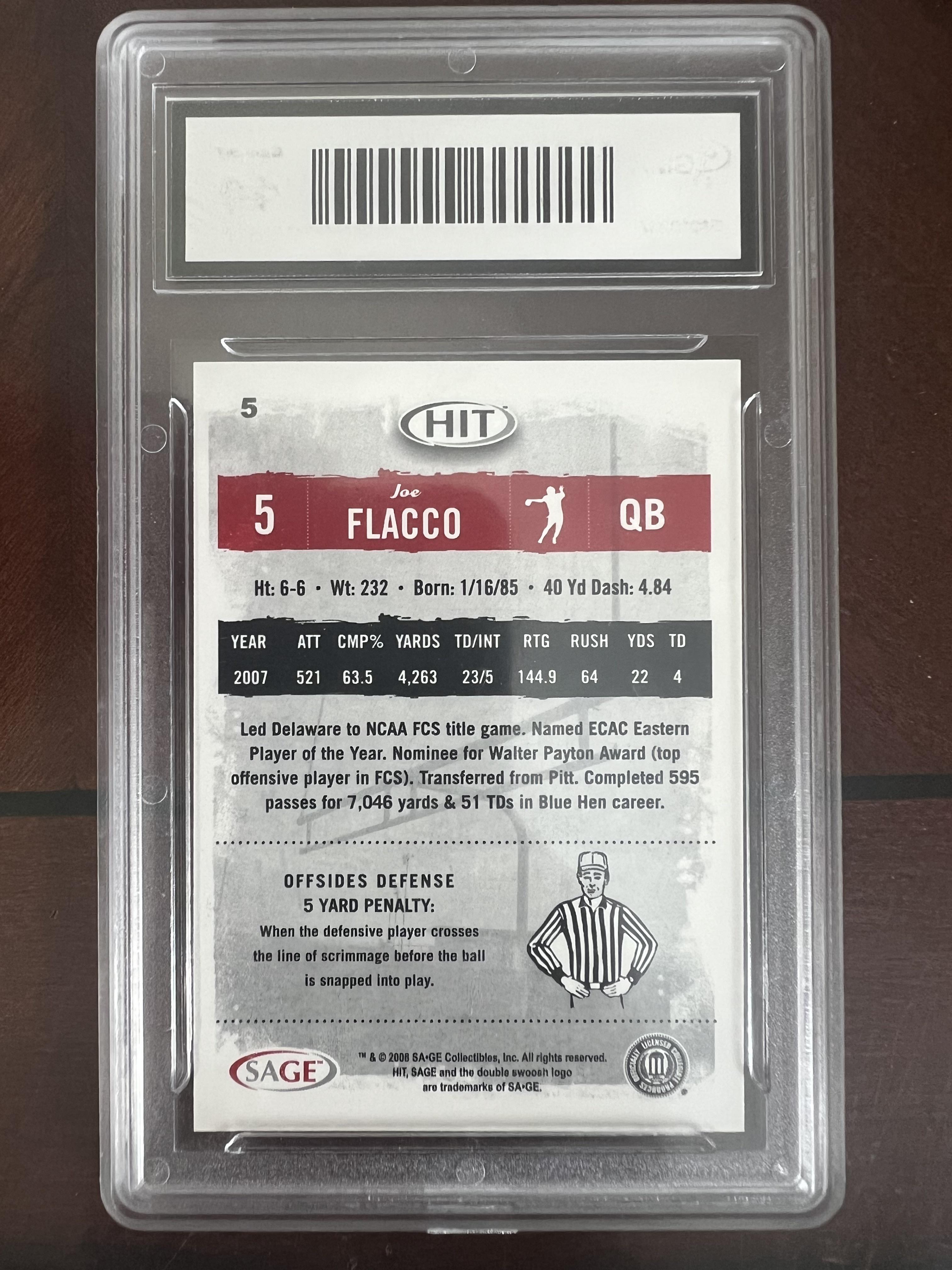 2008 SAGE HIT #5 Joe Flacco Graded GMA 10 Mint