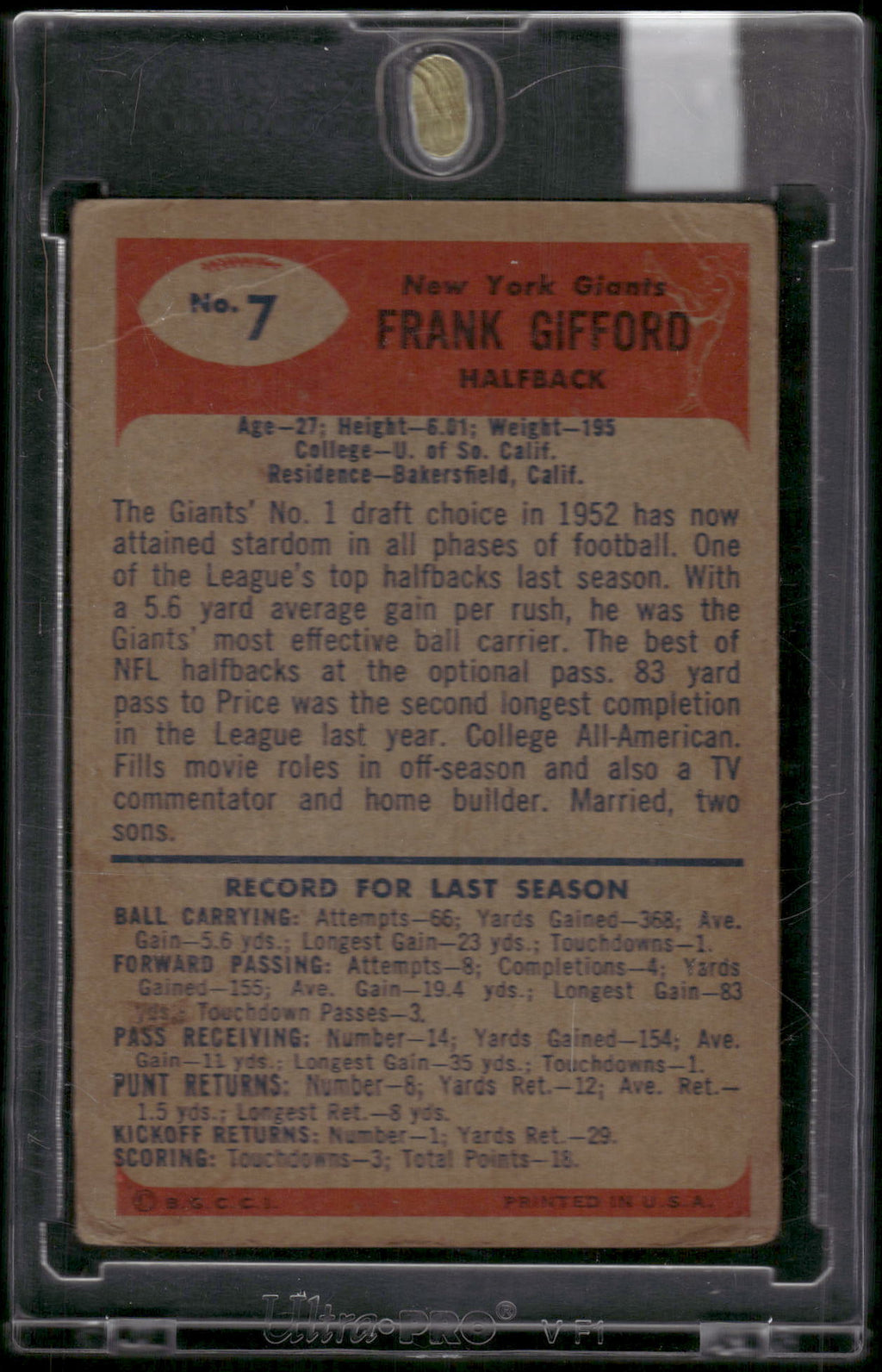 1955 Bowman #7 Frank Gifford