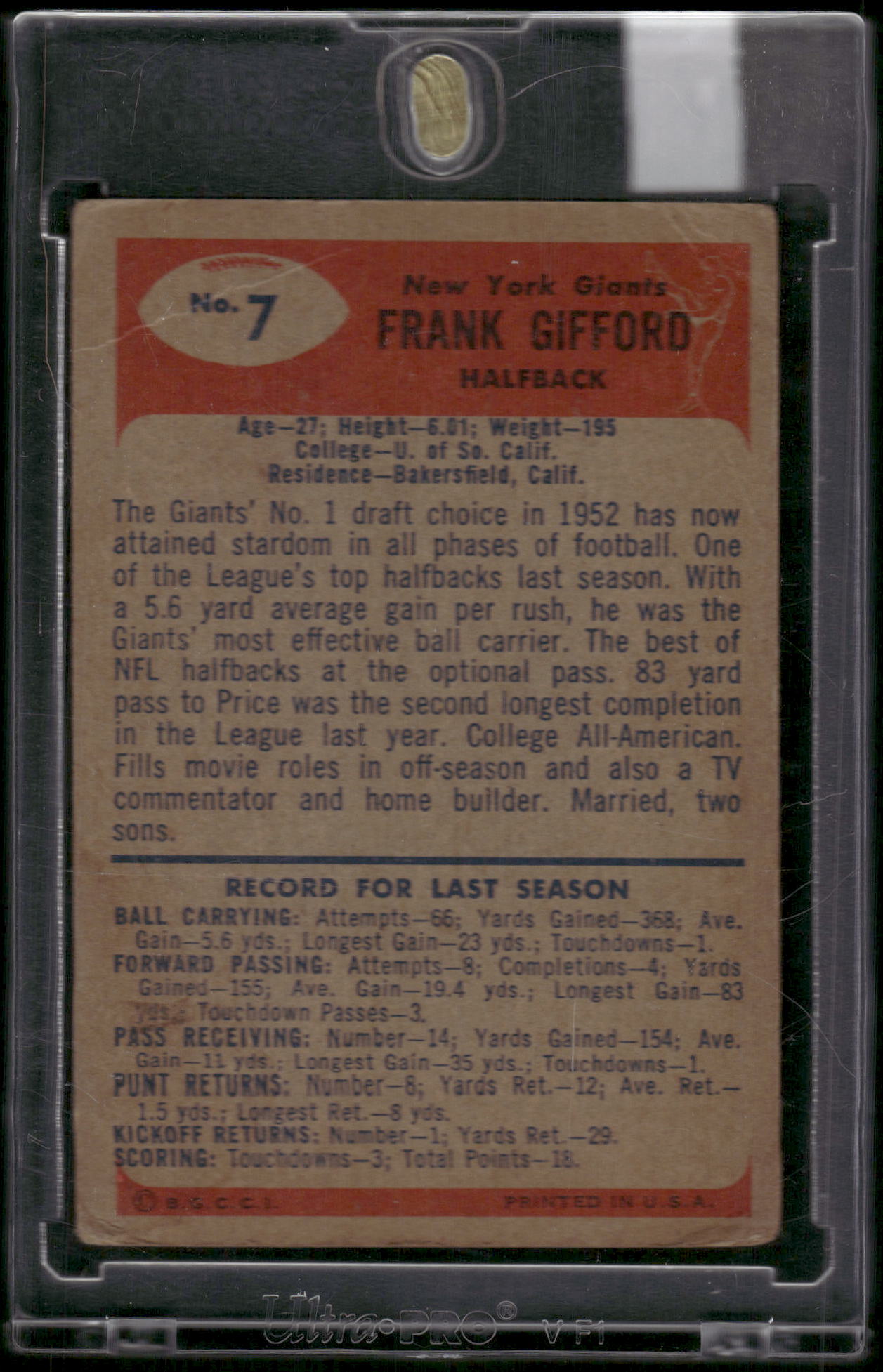 1955 Bowman #7 Frank Gifford