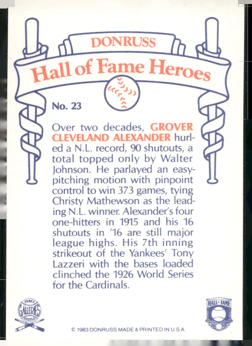 1983 Donruss Hall of Fame Heroes #23 Grover Alexander