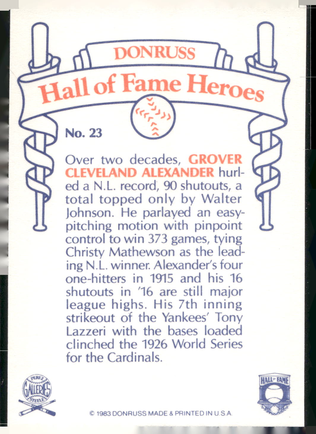 1983 Donruss Hall of Fame Heroes #23 Grover Alexander