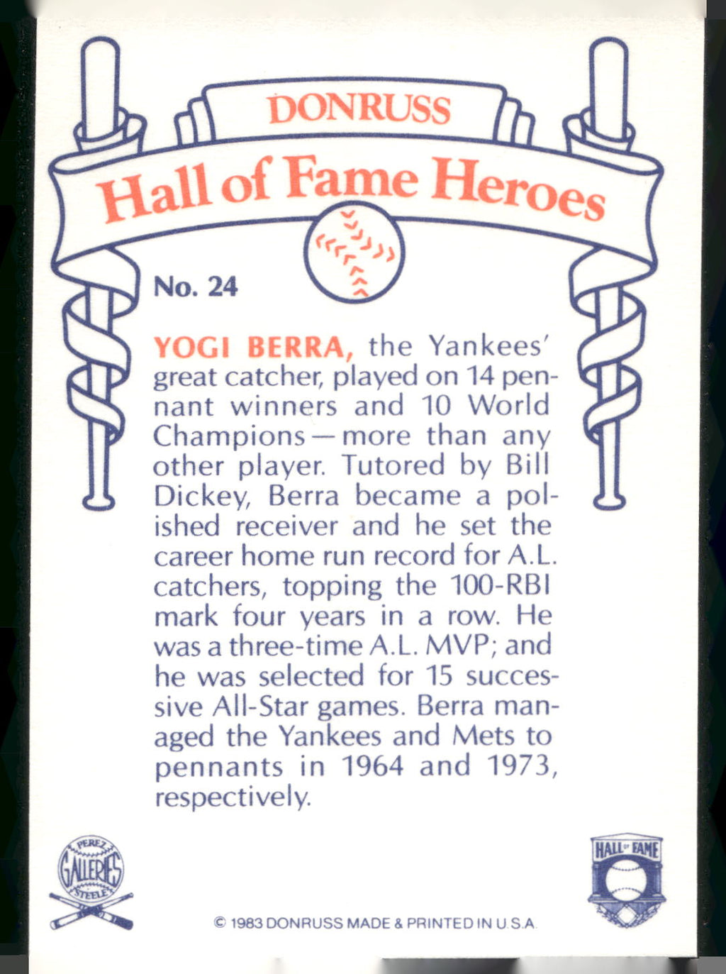 1983 Donruss Hall of Fame Heroes #24 Yogi Berra
