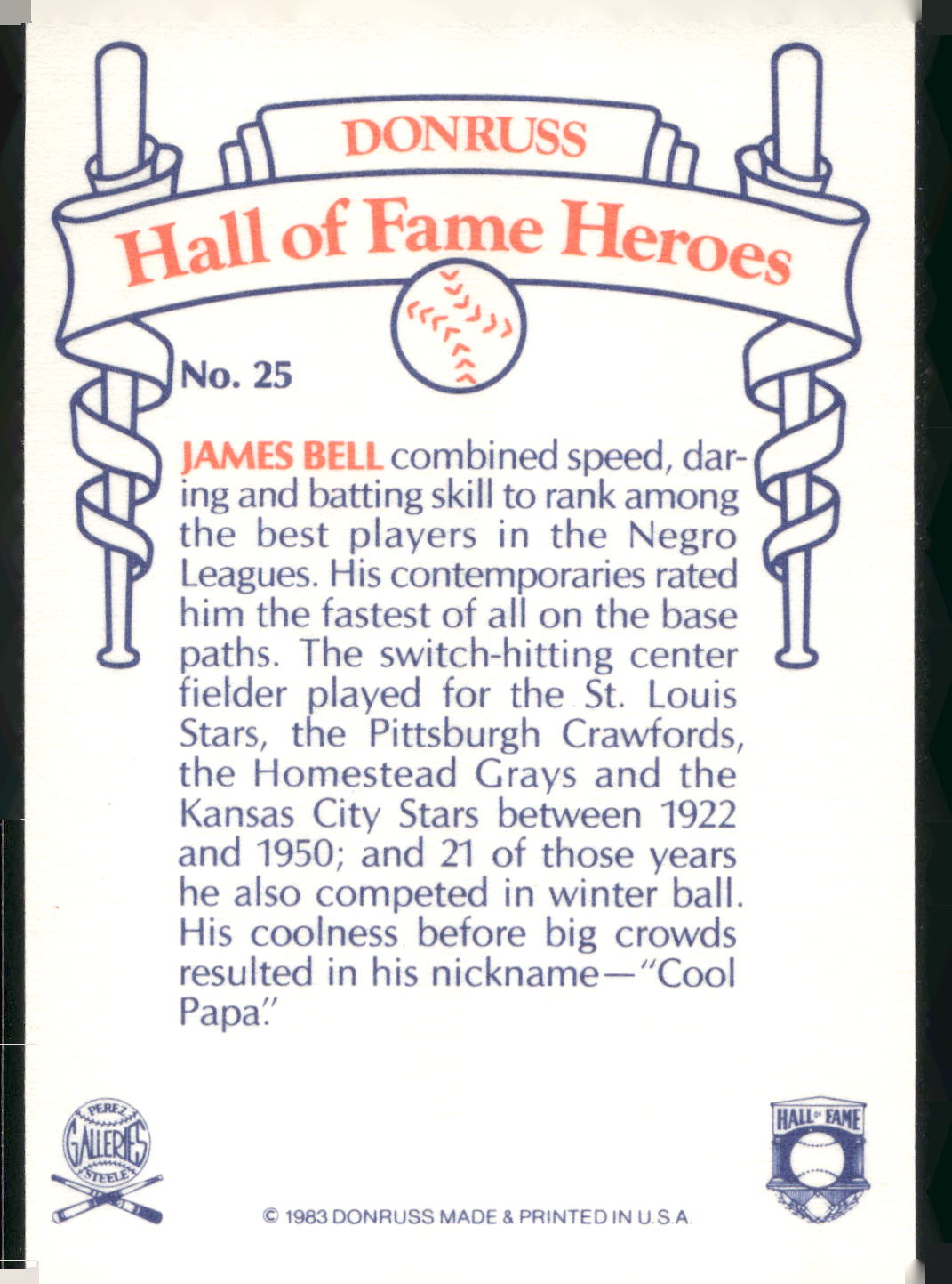 1983 Donruss Hall of Fame Heroes #25 James Bell