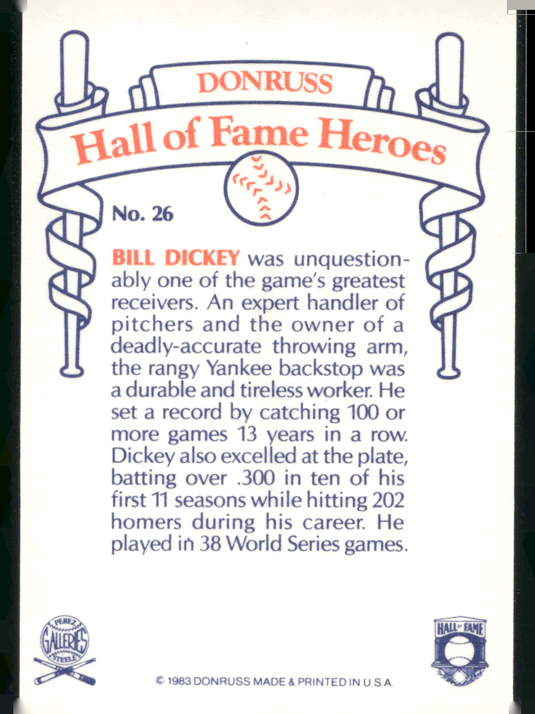 1983 Donruss Hall of Fame Heroes #26 Bill Dickey