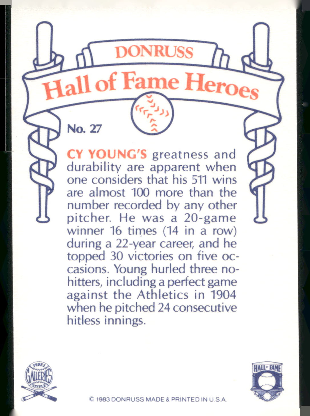 1983 Donruss Hall of Fame Heroes #27 Cy Young
