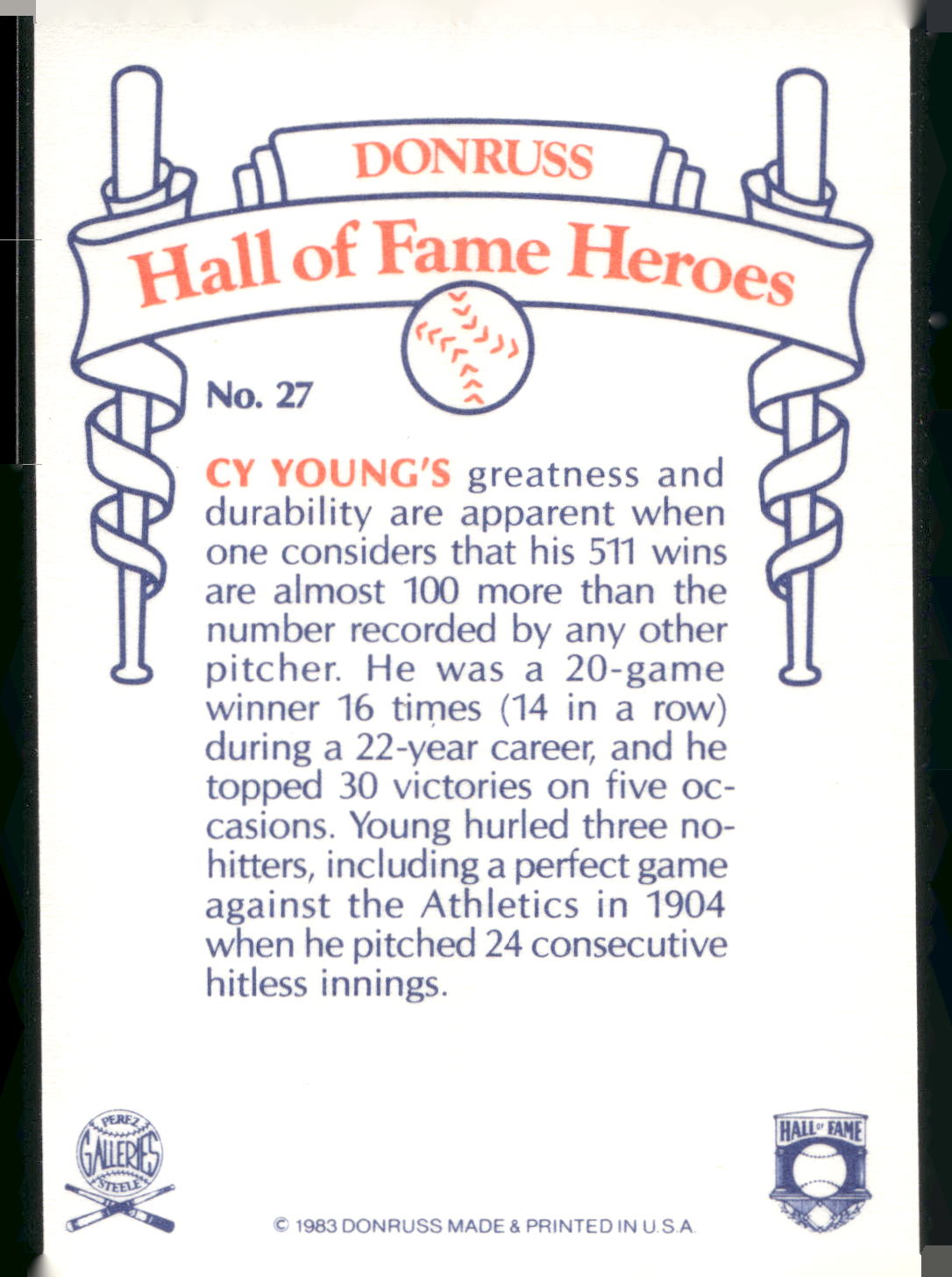 1983 Donruss Hall of Fame Heroes #27 Cy Young