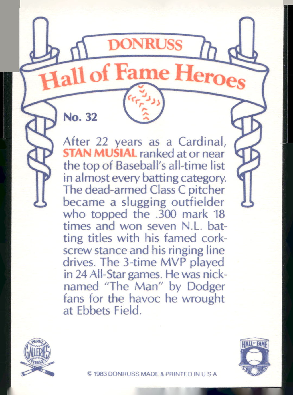 1983 Donruss Hall of Fame Heroes #32 Stan Musial