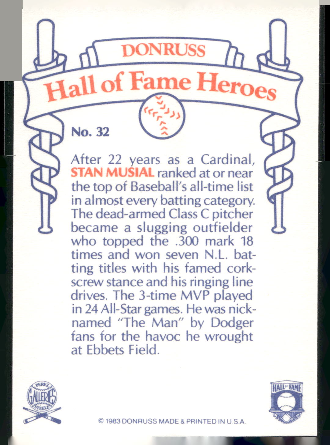 1983 Donruss Hall of Fame Heroes #32 Stan Musial