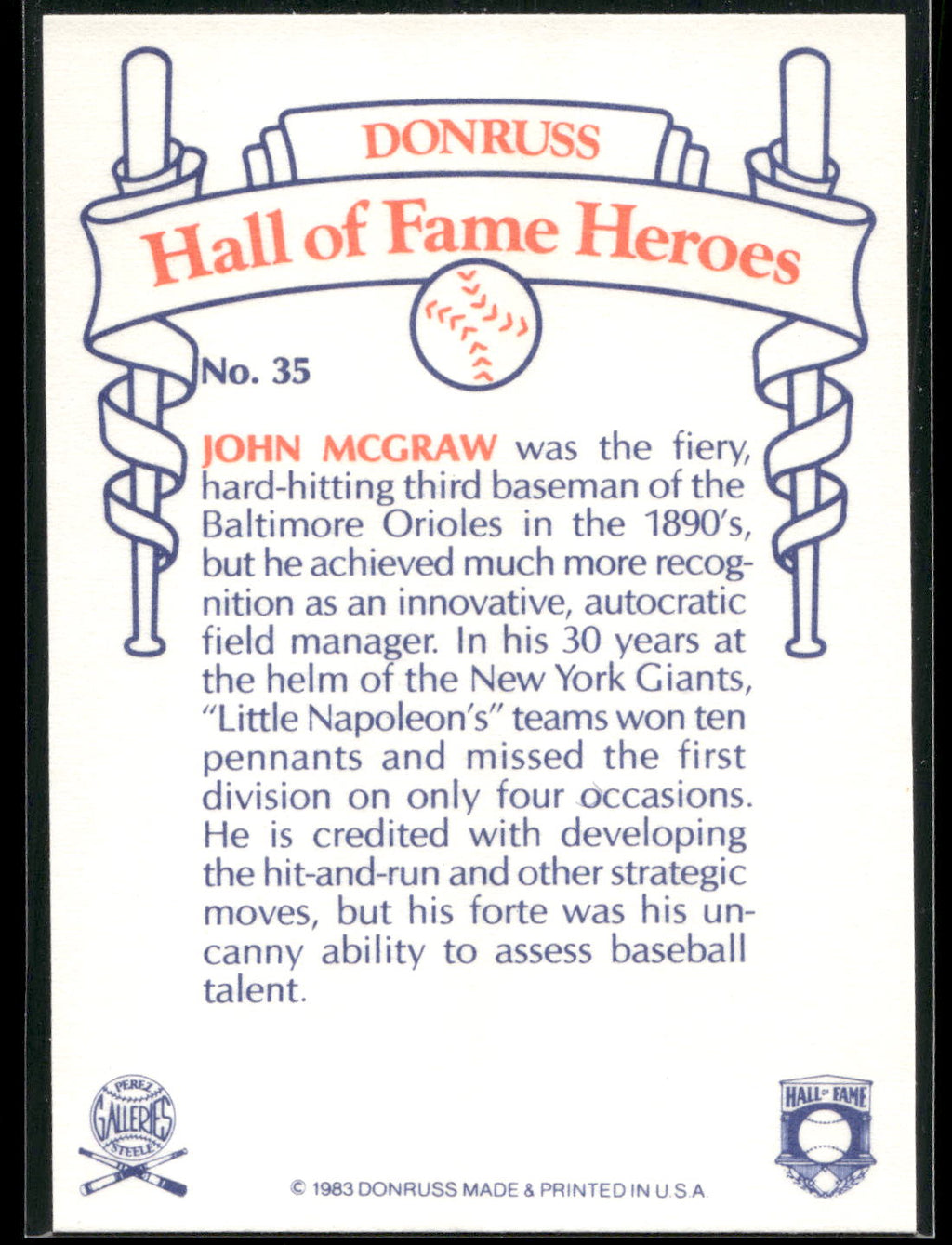 1983 Donruss Hall of Fame Heroes #35 John McGraw
