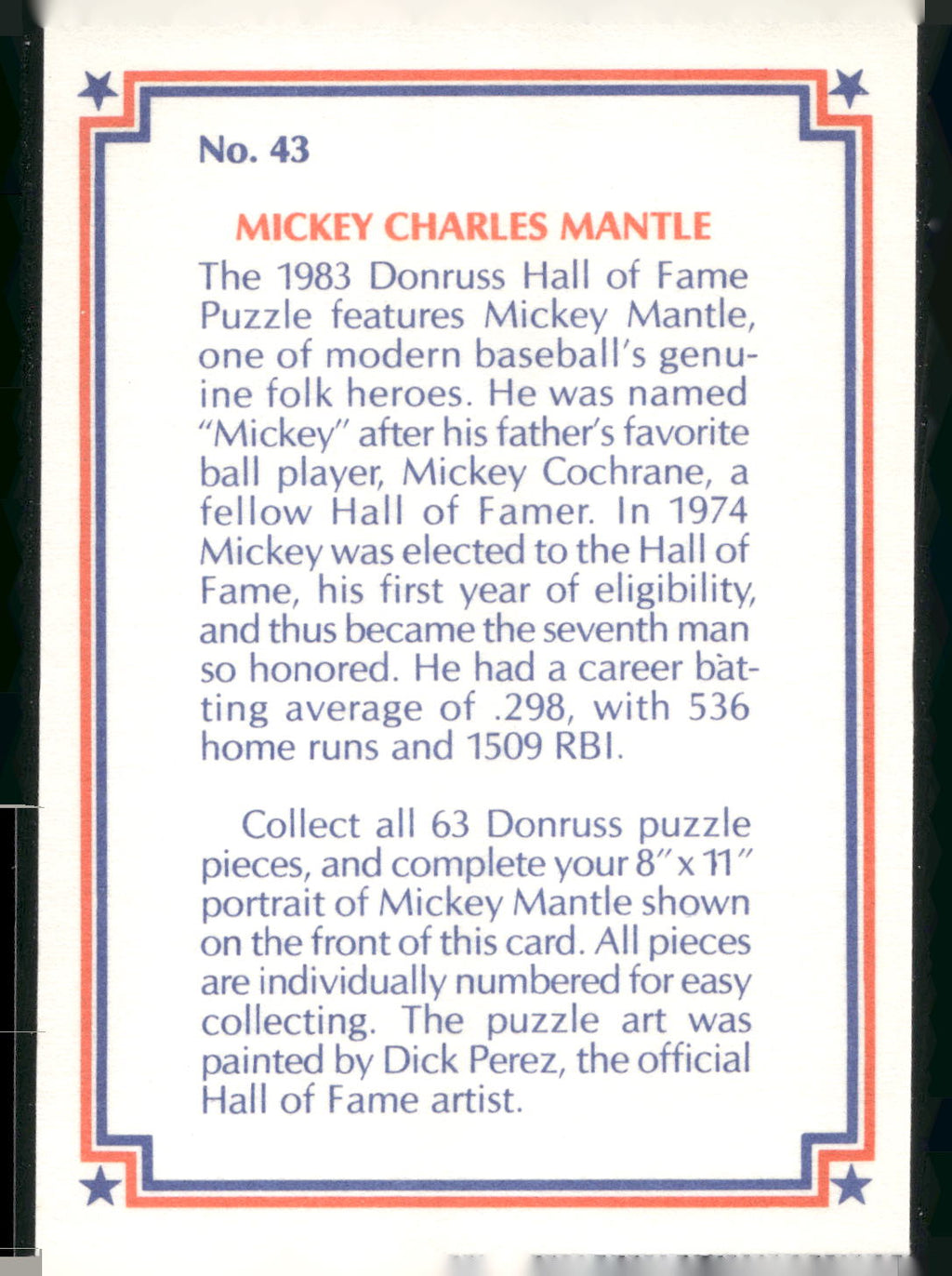 1983 Donruss Hall of Fame Heroes #43 Mickey Mantle