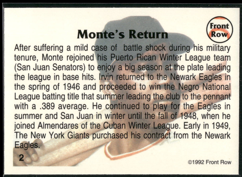1992 Front Row All-Time Greats Monte Irvin #2 Monte Irvin