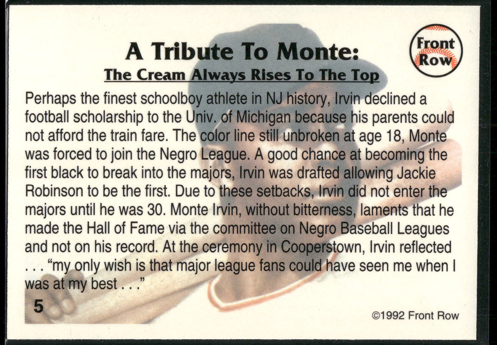 1992 Front Row All-Time Greats Monte Irvin #5 Monte Irvin