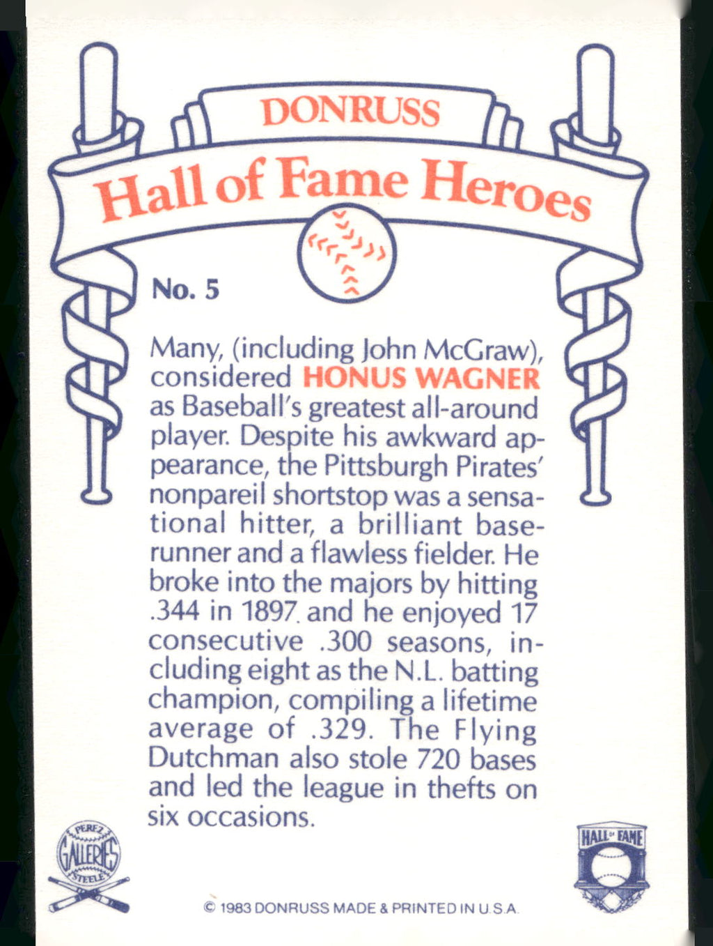 1983 Donruss Hall of Fame Heroes #5 Honus Wagner