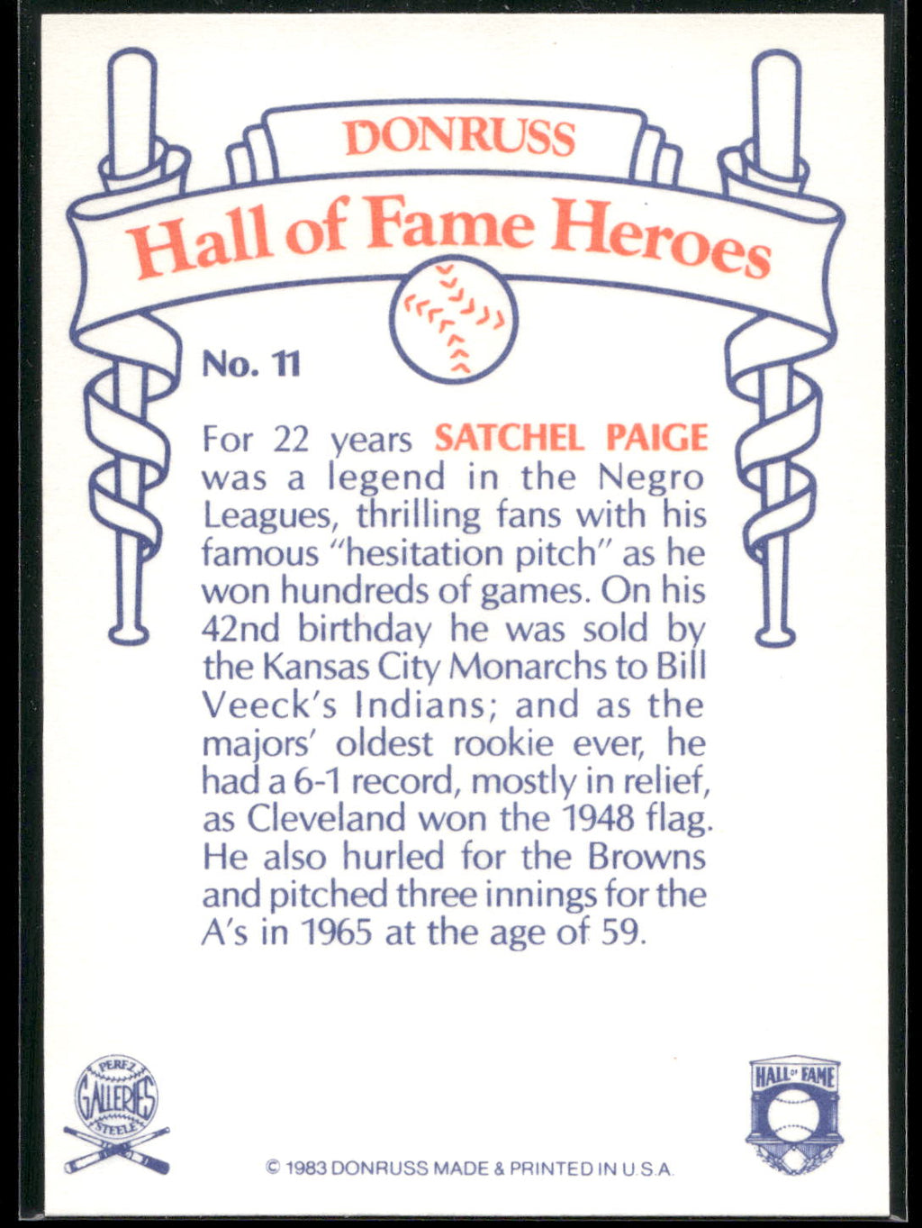 1983 Donruss Hall of Fame Heroes #11 Satchel Paige