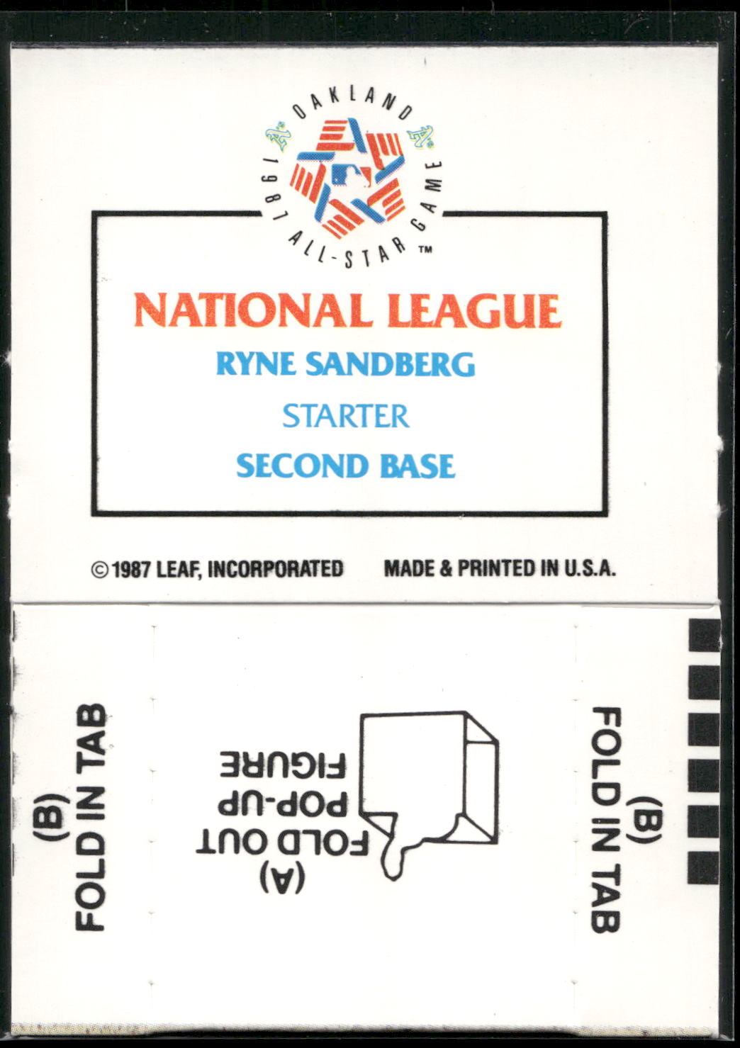 1988 Donruss All-Stars #NNO Ryne Sandberg Pop-Ups