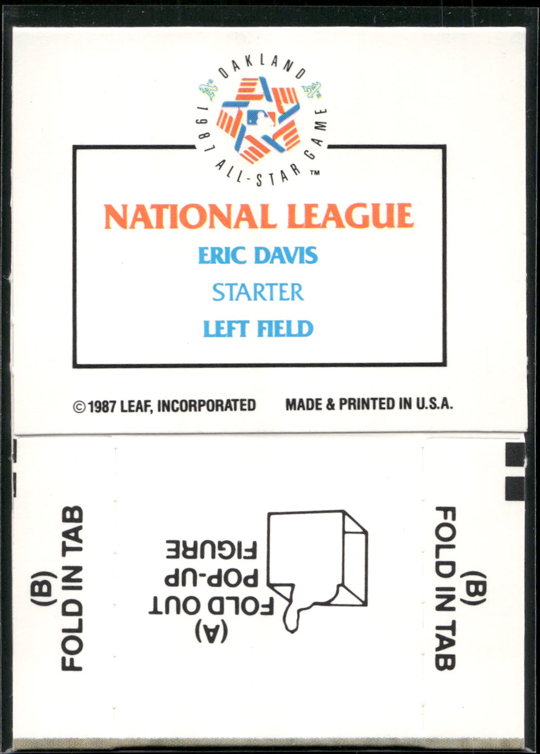 1988 Donruss All-Stars #NNO Eric Davis Pop-Ups