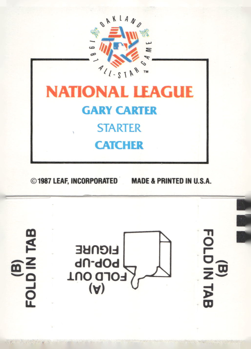 1988 Donruss All-Stars #NNO Gary Carter Pop-Ups