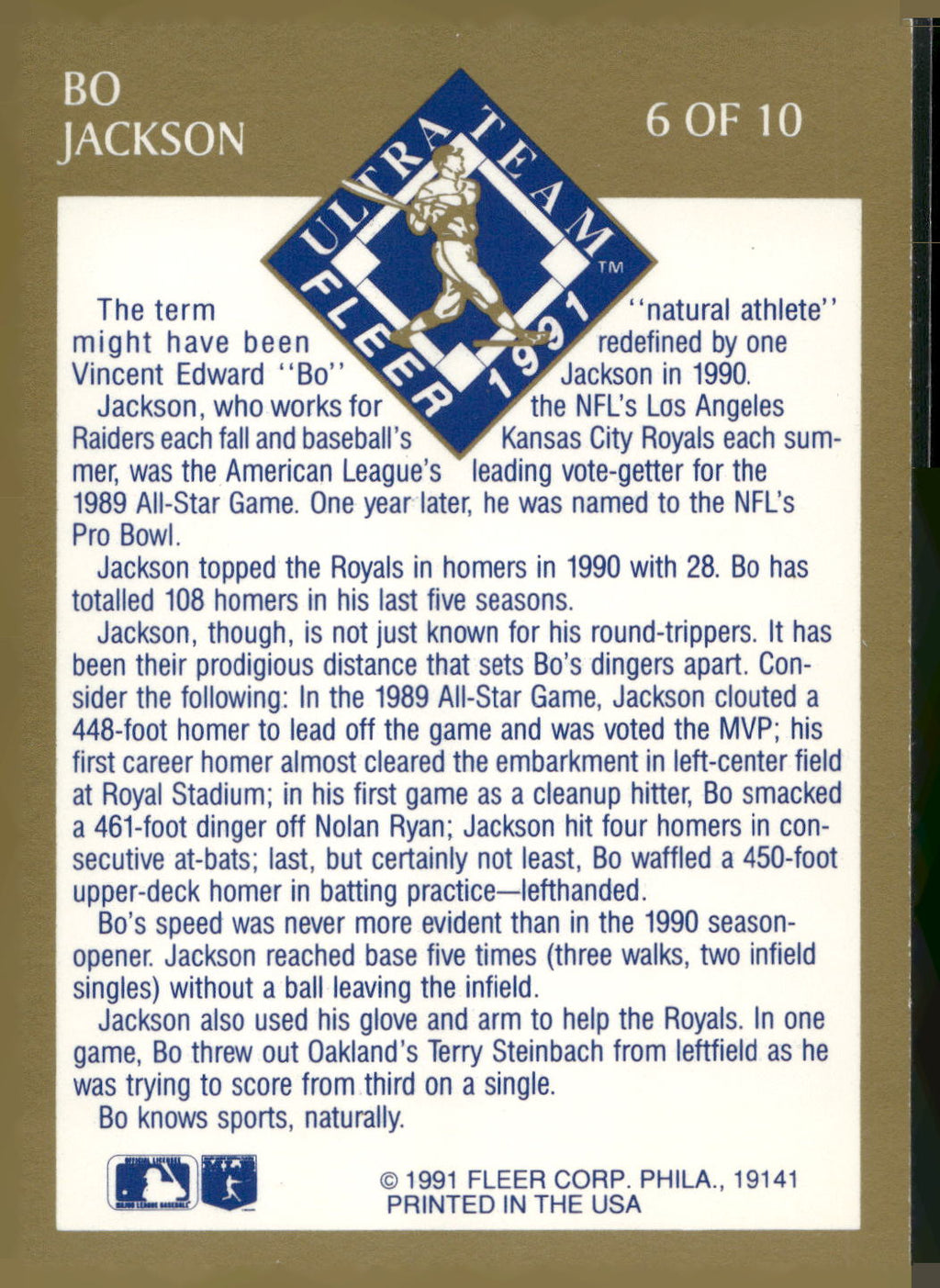 1991 Ultra #6 Bo Jackson Ultra Team (Ultra Gold)