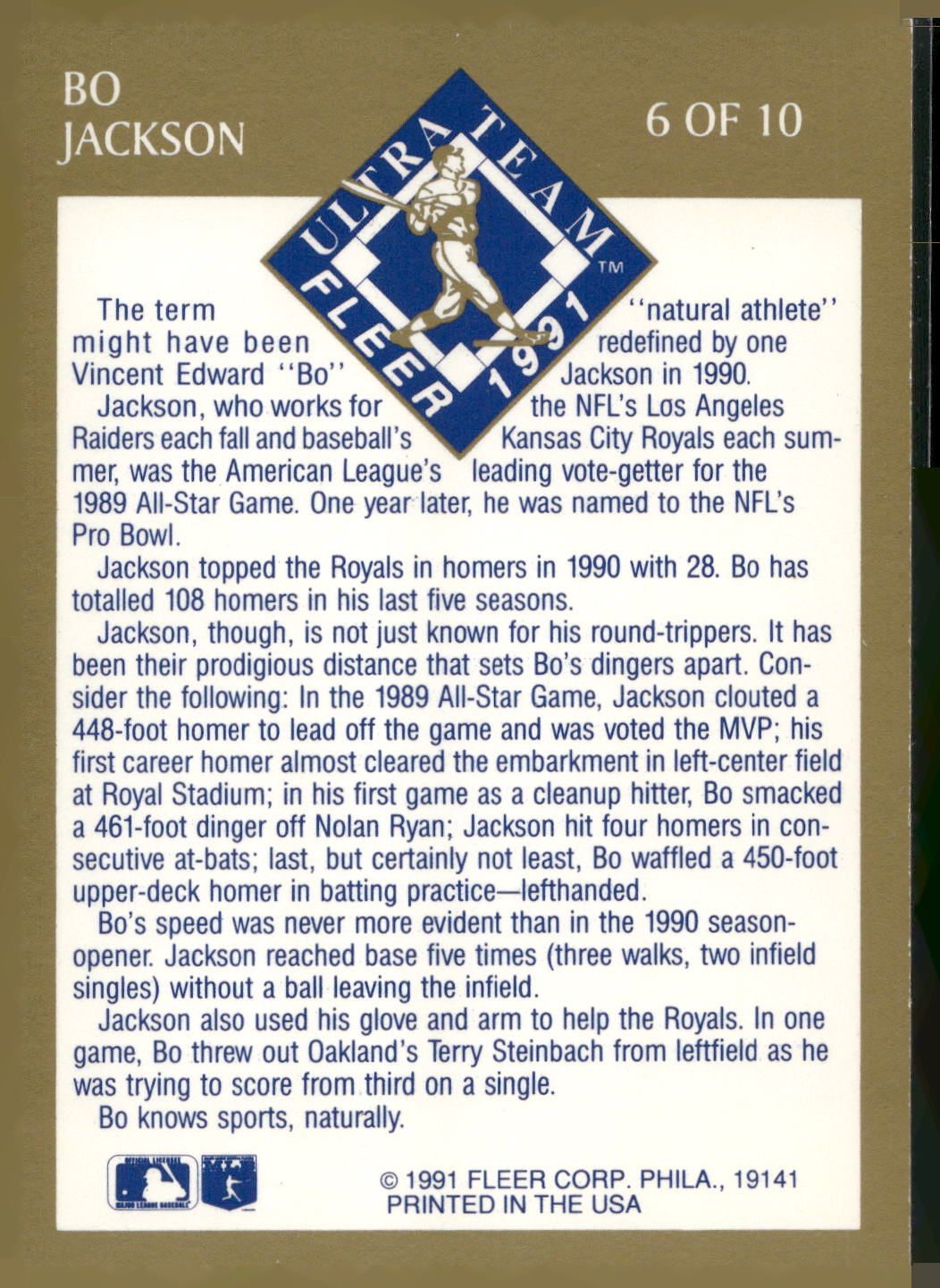 1991 Ultra #6 Bo Jackson Ultra Team (Ultra Gold)