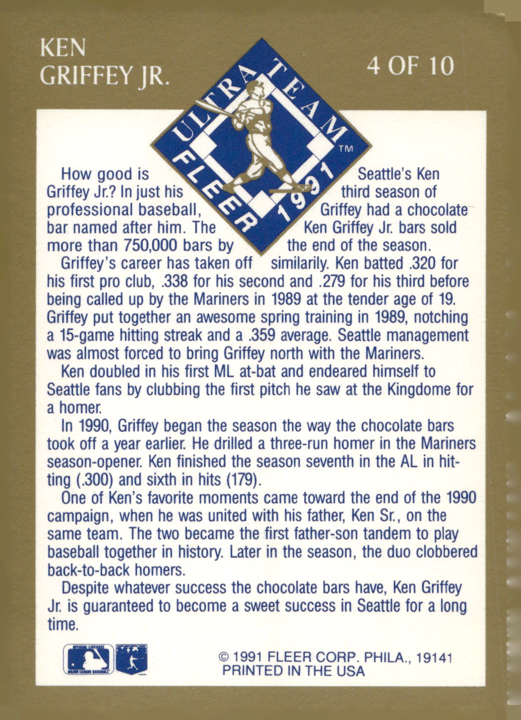 1991 Ultra #4 Ken Griffey Jr. Ultra Team (Ultra Gold)